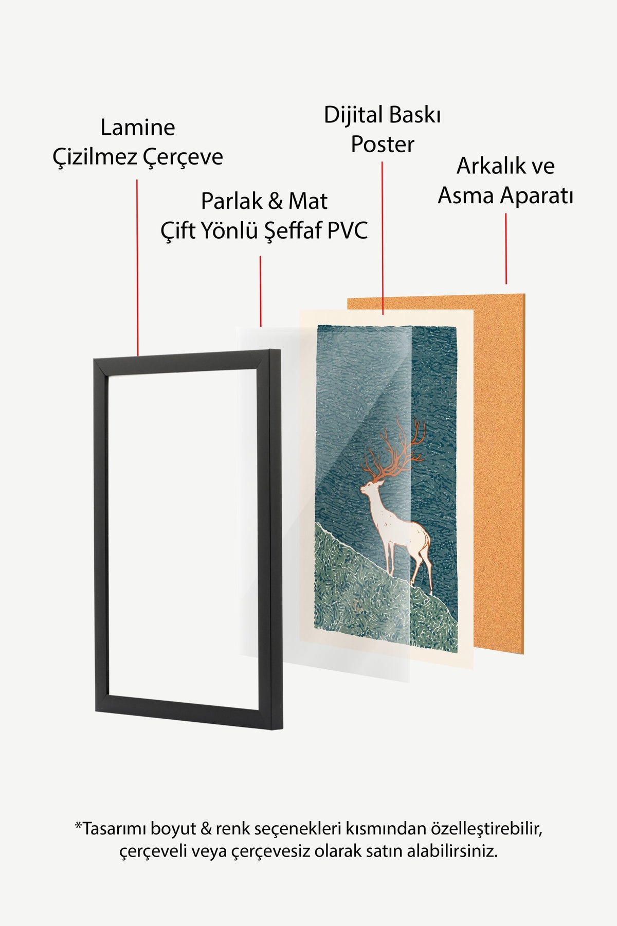 Tepede Duran Geyik Poster – Siyah Çerçeveli Tablo