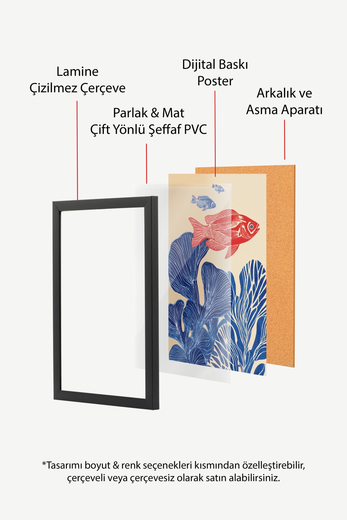 Kırmızı Balık ve Mercan Bahçesi Poster – Siyah Çerçeveli Tablo