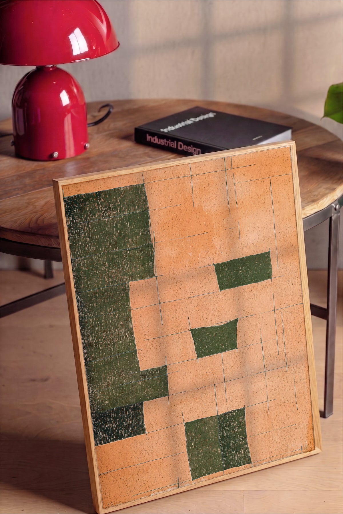 Toprak Tonlarında Geometrik Denge Poster – Ahşap Çerçeveli Tablo