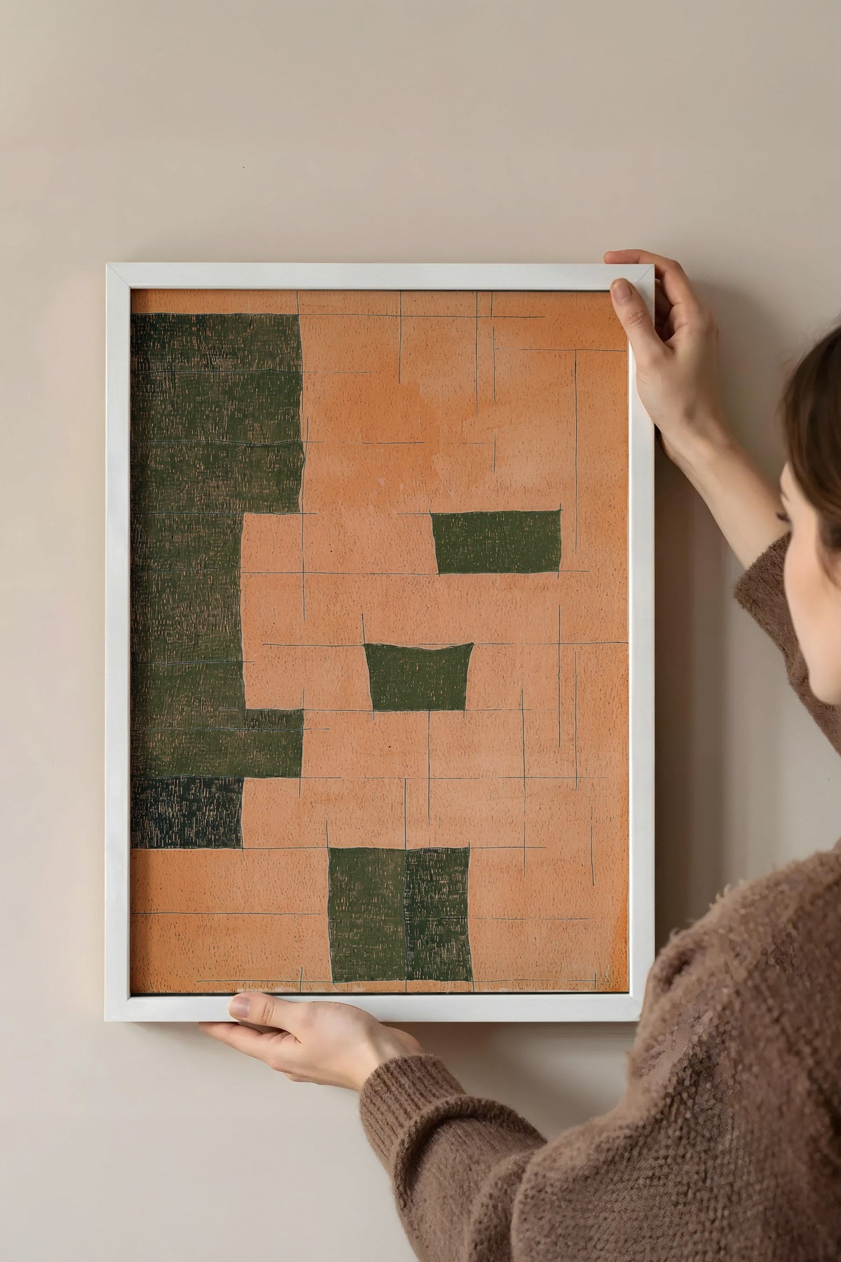 Toprak Tonlarında Geometrik Denge Poster – Beyaz Çerçeveli Tablo