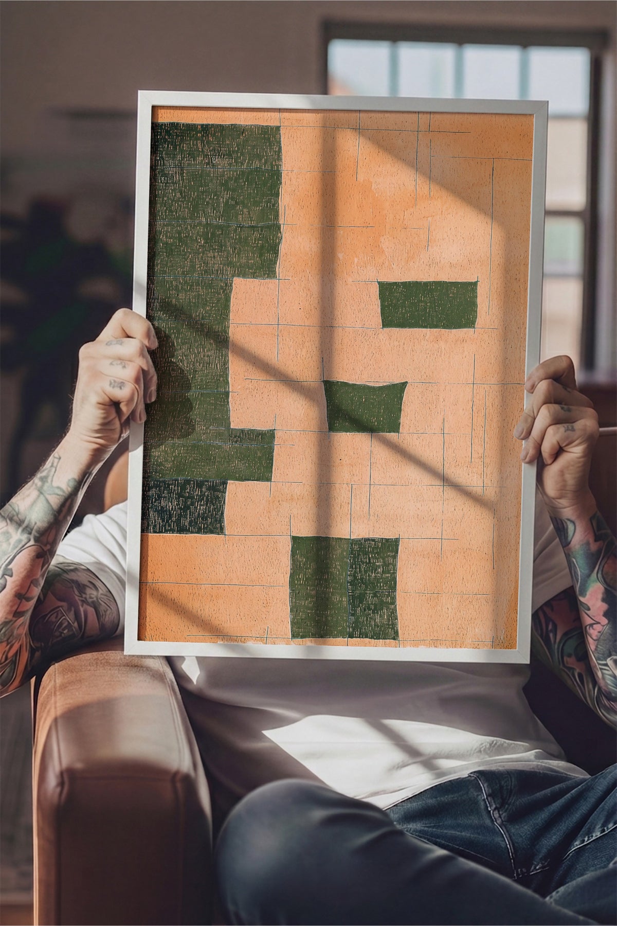 Toprak Tonlarında Geometrik Denge Poster – Beyaz Çerçeveli Tablo