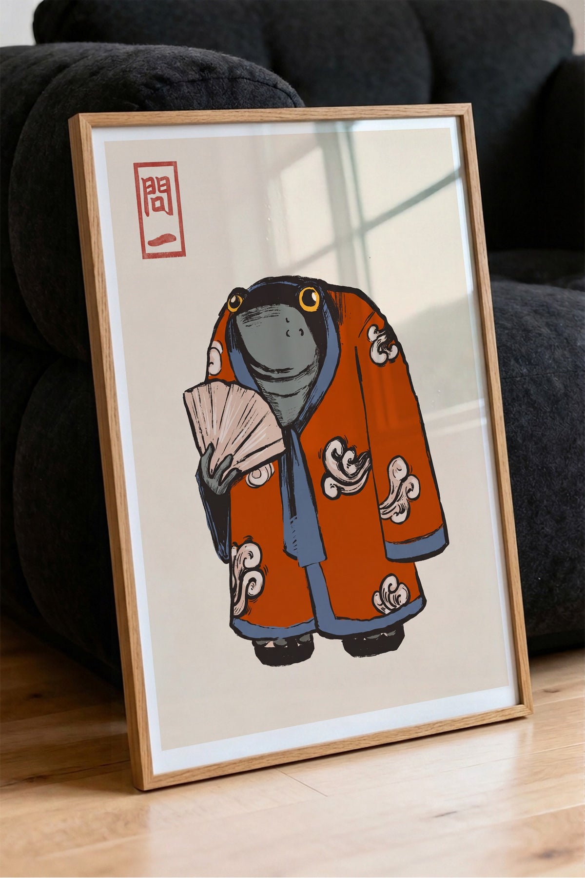 Kimonolu Kurbağa Poster – Ahşap Çerçeveli Tablo
