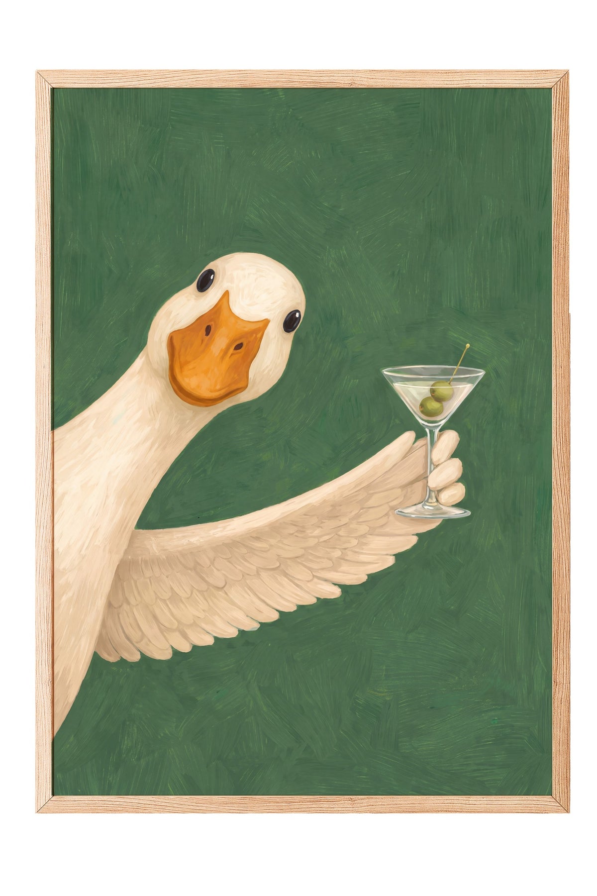 Martini Kadehli Şık Ördek Poster – Ahşap Çerçeveli Tablo
