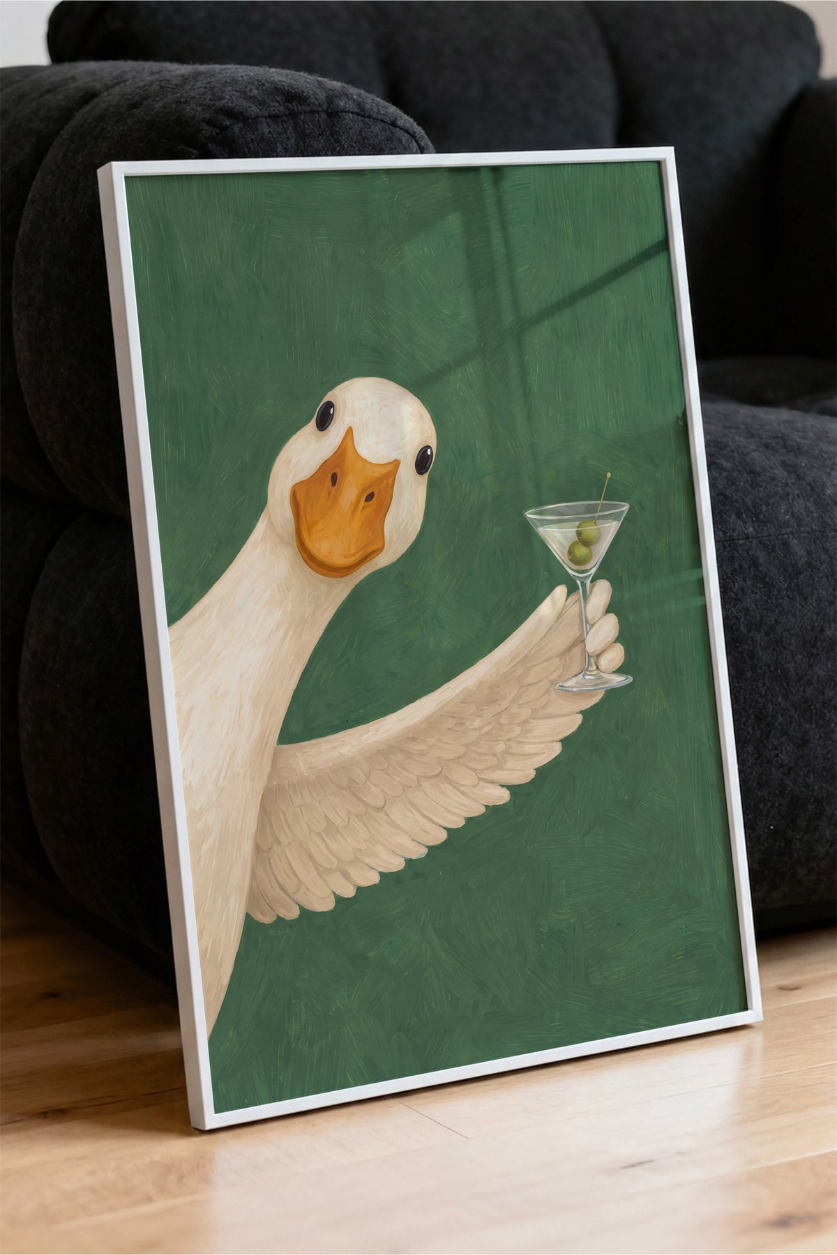 Martini Kadehli Şık Ördek Poster – Beyaz Çerçeveli Tablo