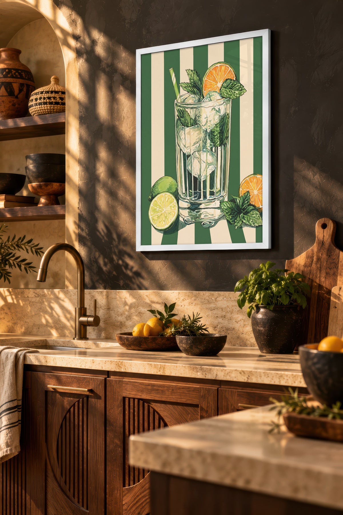 Nane Yapraklı Mojito İllüstrasyonu Poster – Beyaz Çerçeveli Tablo
