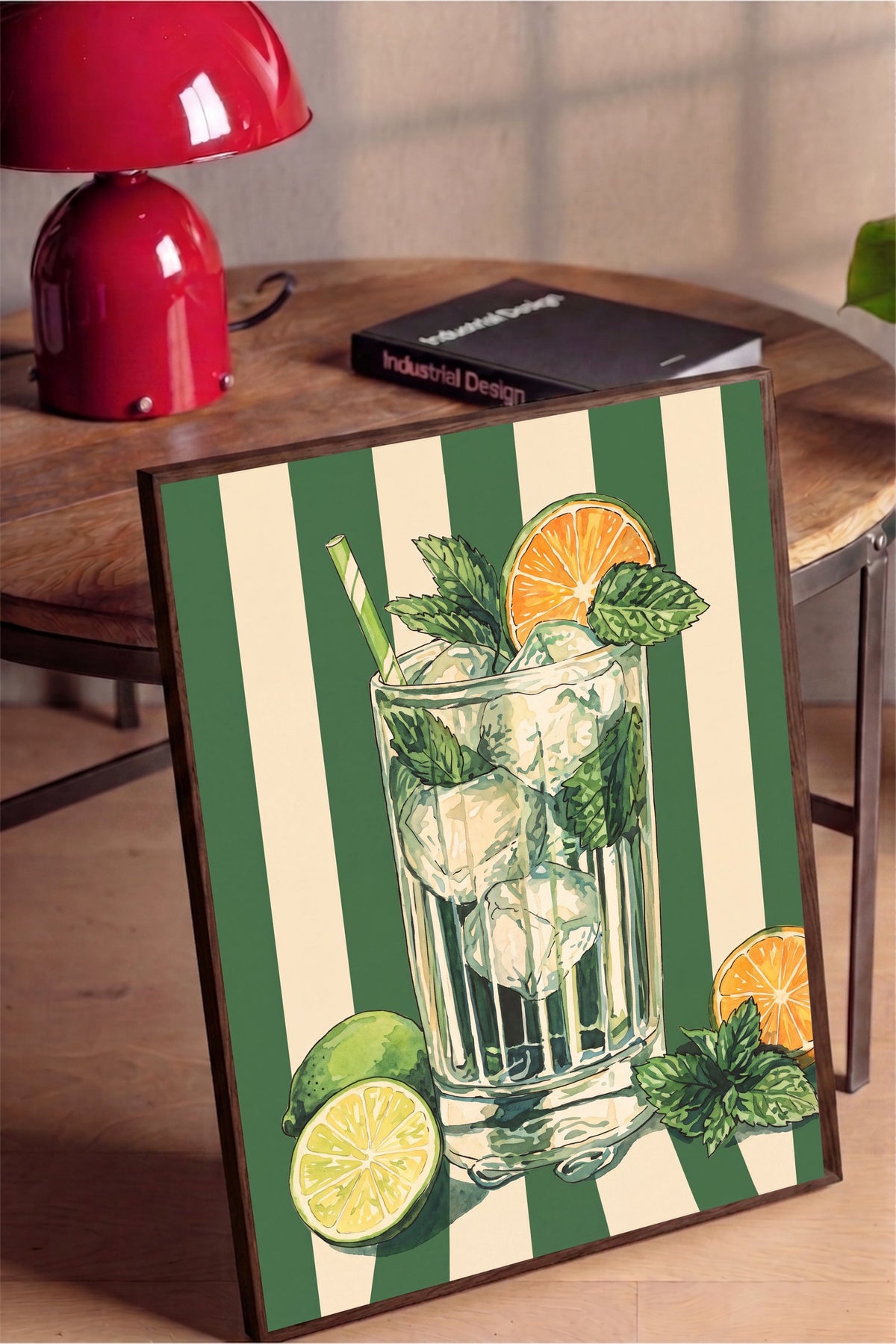 Nane Yapraklı Mojito İllüstrasyonu Poster – Kahverengi Çerçeveli Tablo