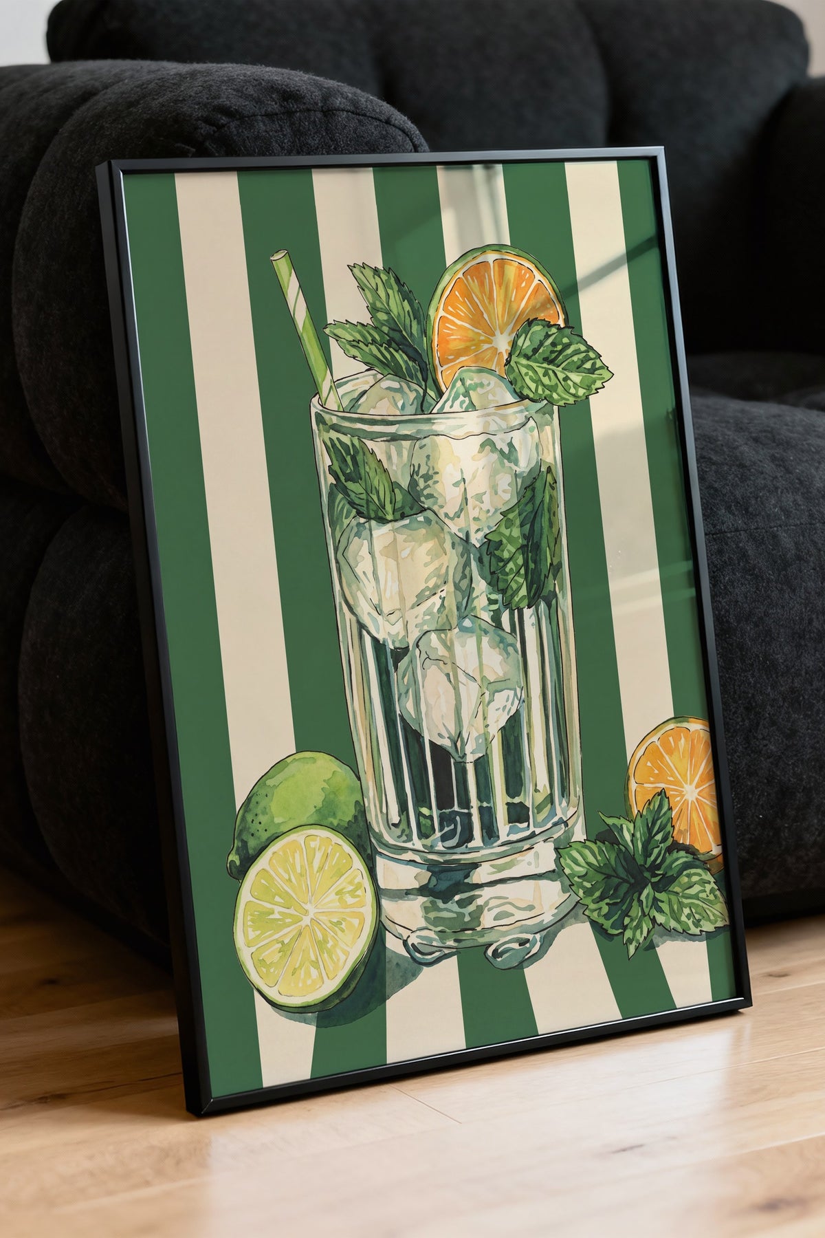 Nane Yapraklı Mojito İllüstrasyonu Poster – Siyah Çerçeveli Tablo