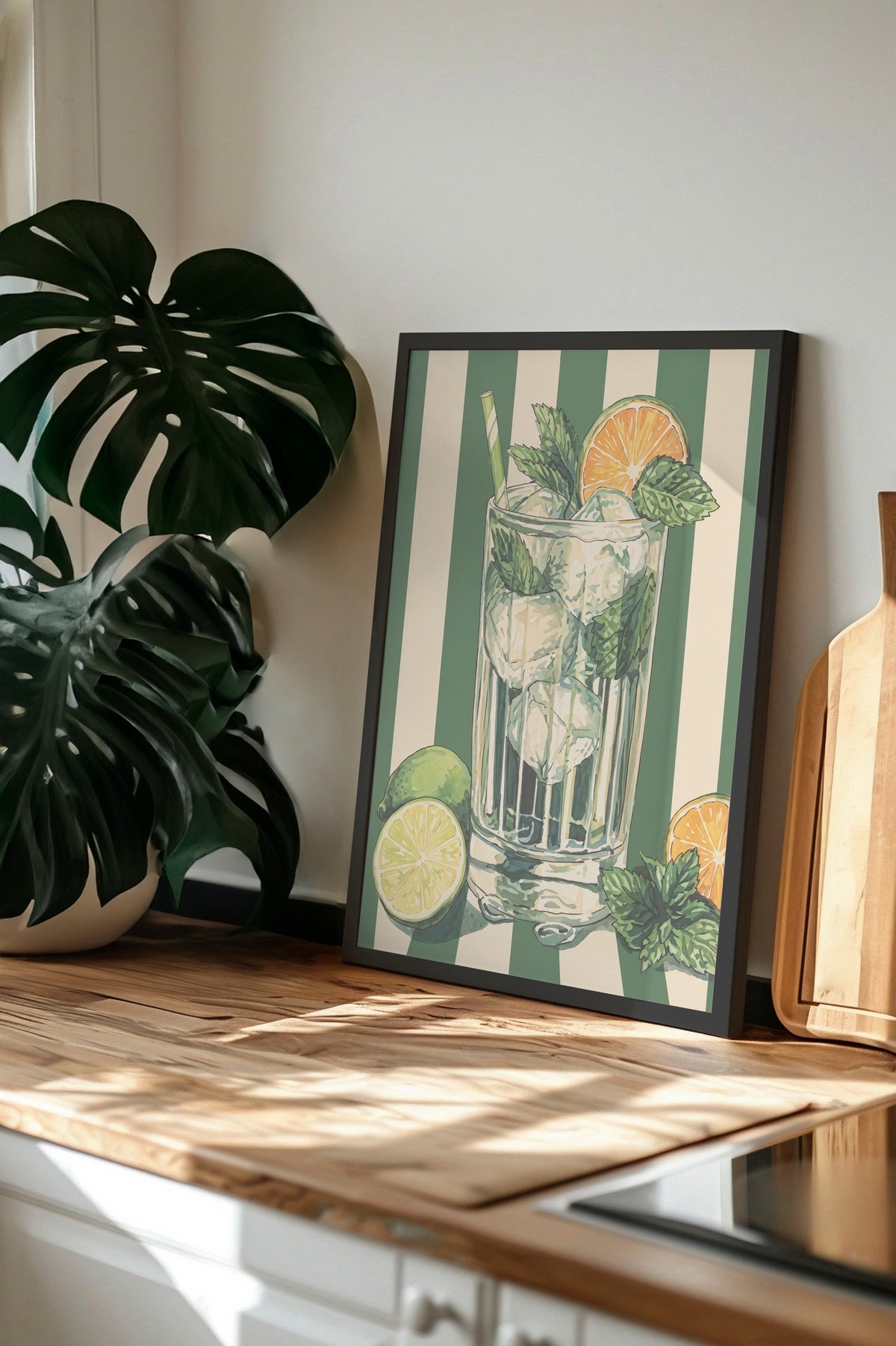 Nane Yapraklı Mojito İllüstrasyonu Poster – Siyah Çerçeveli Tablo