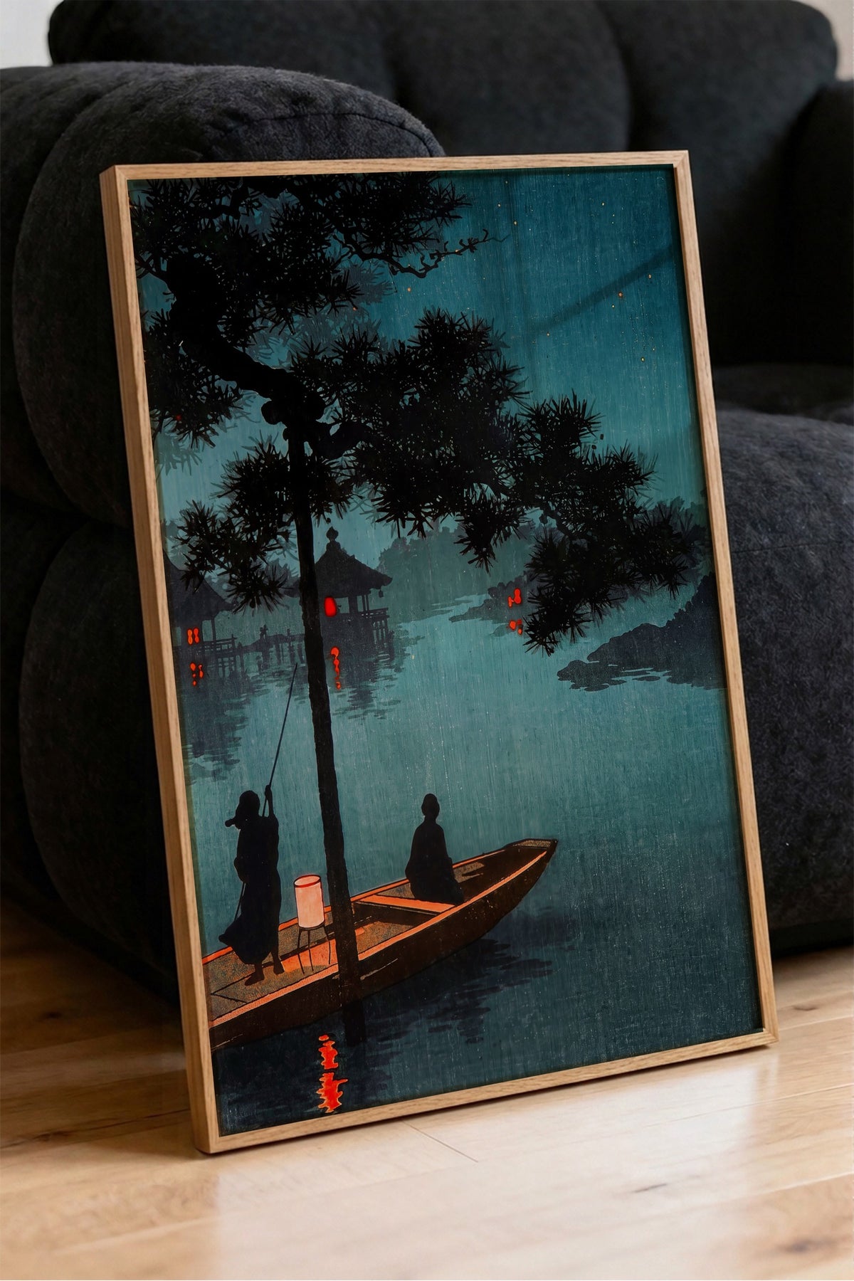Ay Işığında Nehir Manzarası Poster – Ahşap Çerçeveli Tablo
