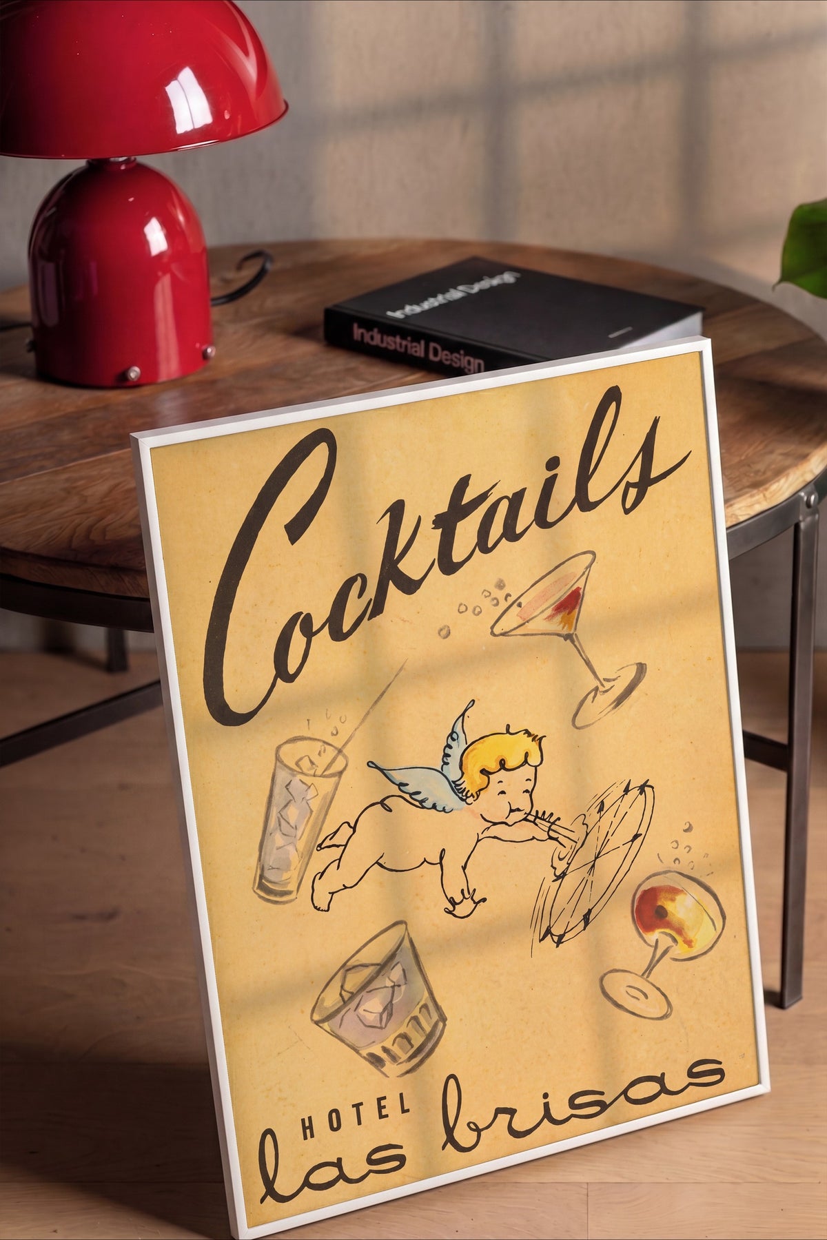 Kanatlı Melek ve Kokteyl Bardakları Poster – Beyaz Çerçeveli Tablo