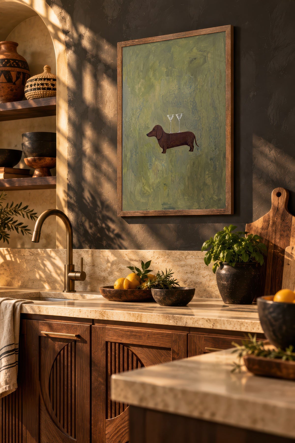 Martinili Dachshund Poster – Kahverengi Çerçeveli Tablo