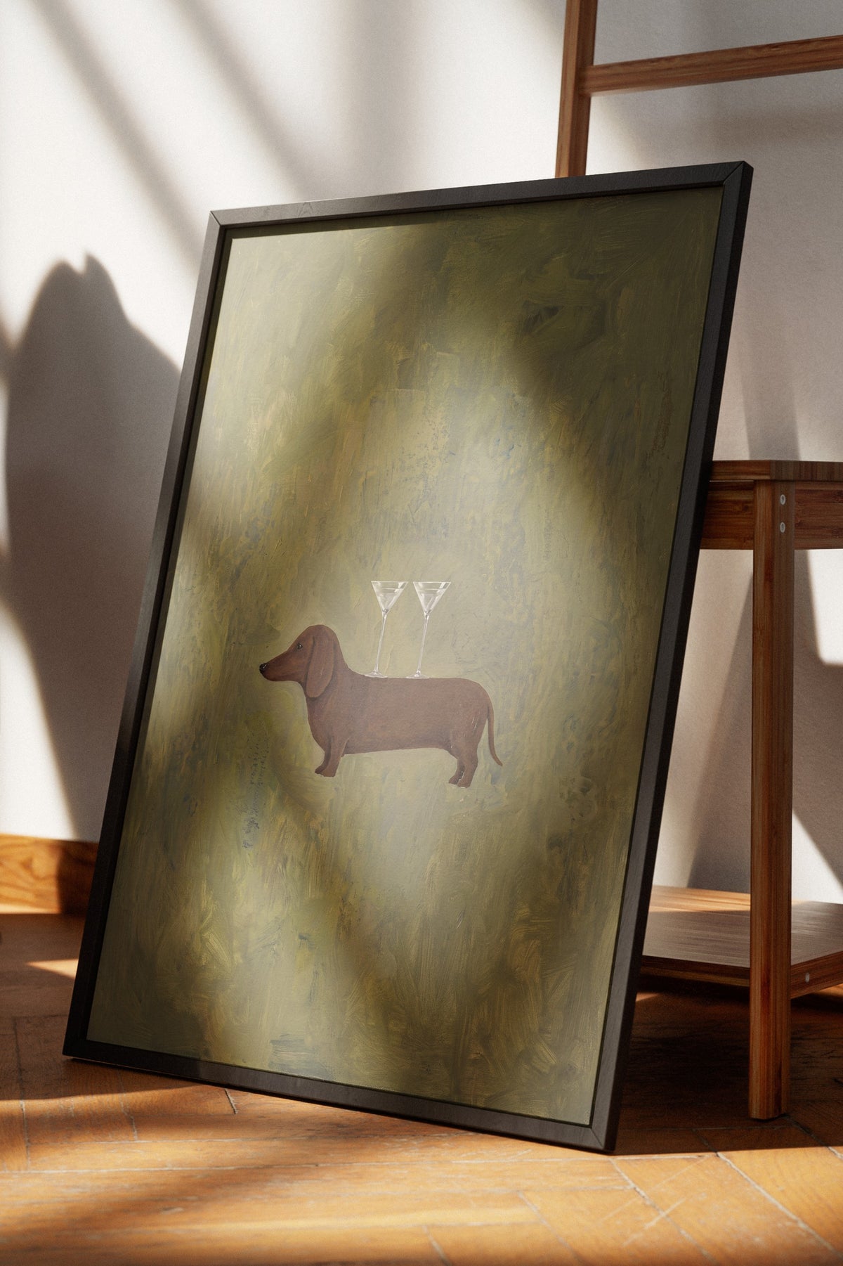 Martinili Dachshund Poster – Siyah Çerçeveli Tablo