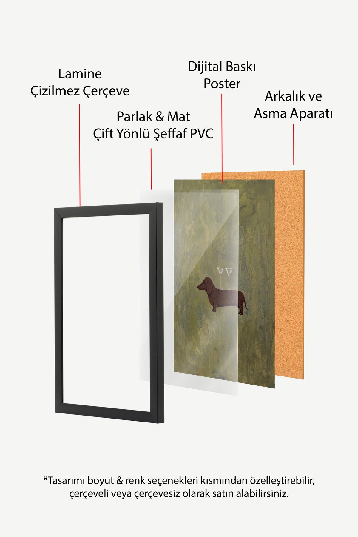 Martinili Dachshund Poster – Siyah Çerçeveli Tablo