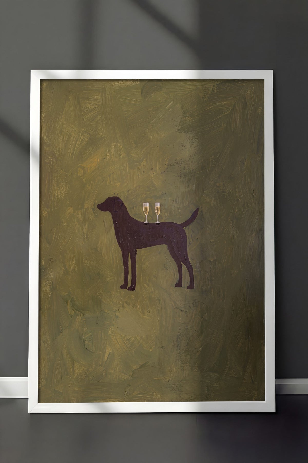Kadeh Tutan Köpek Poster – Beyaz Çerçeveli Tablo