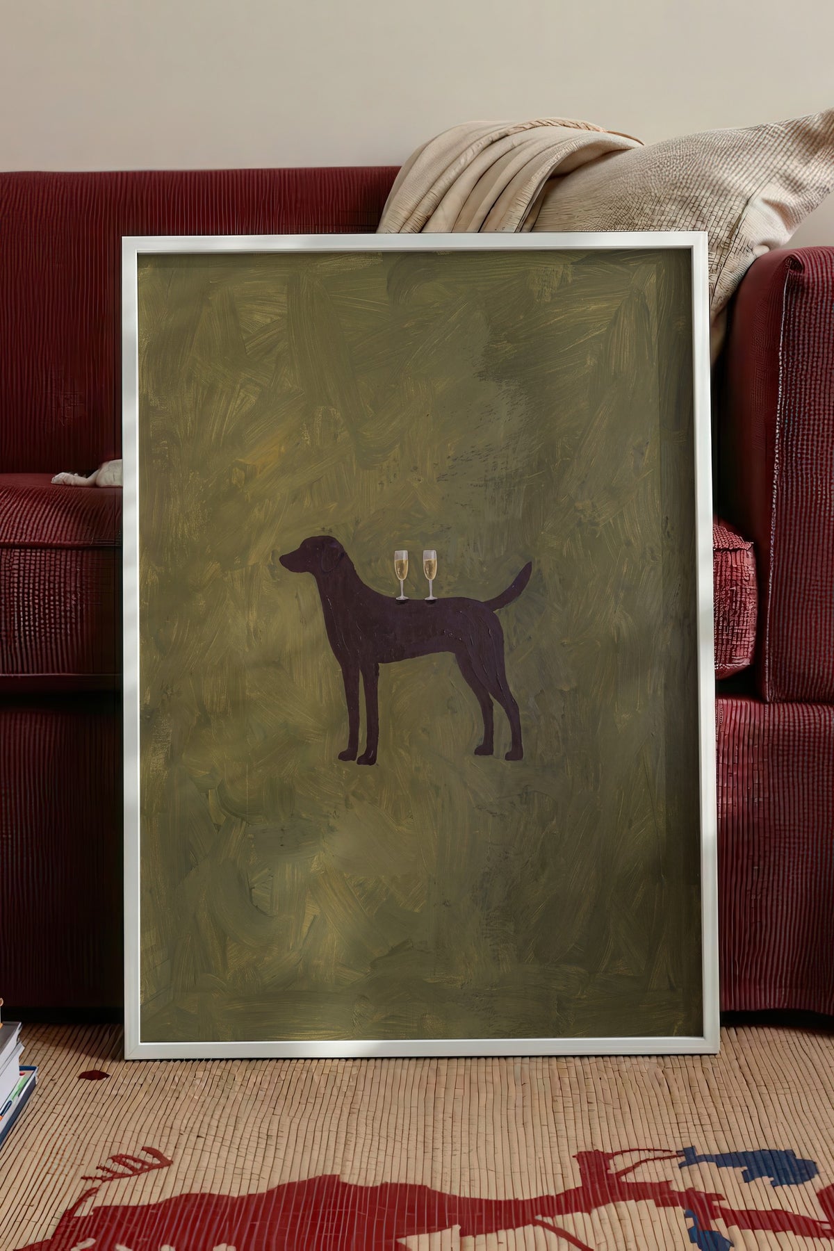 Kadeh Tutan Köpek Poster – Beyaz Çerçeveli Tablo