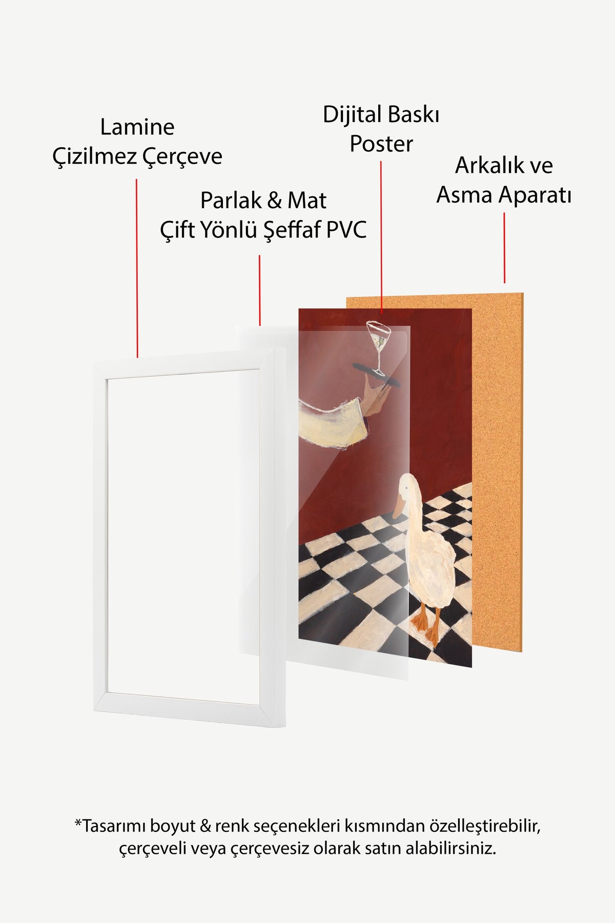 Zarif Ördeğe Martini İkramı Poster – Beyaz Çerçeveli Tablo