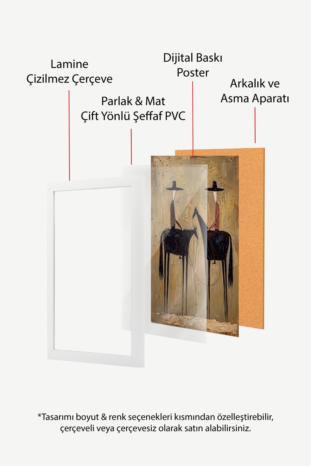 Atlı İki Figür Kompozisyonu Poster – Beyaz Çerçeveli Tablo