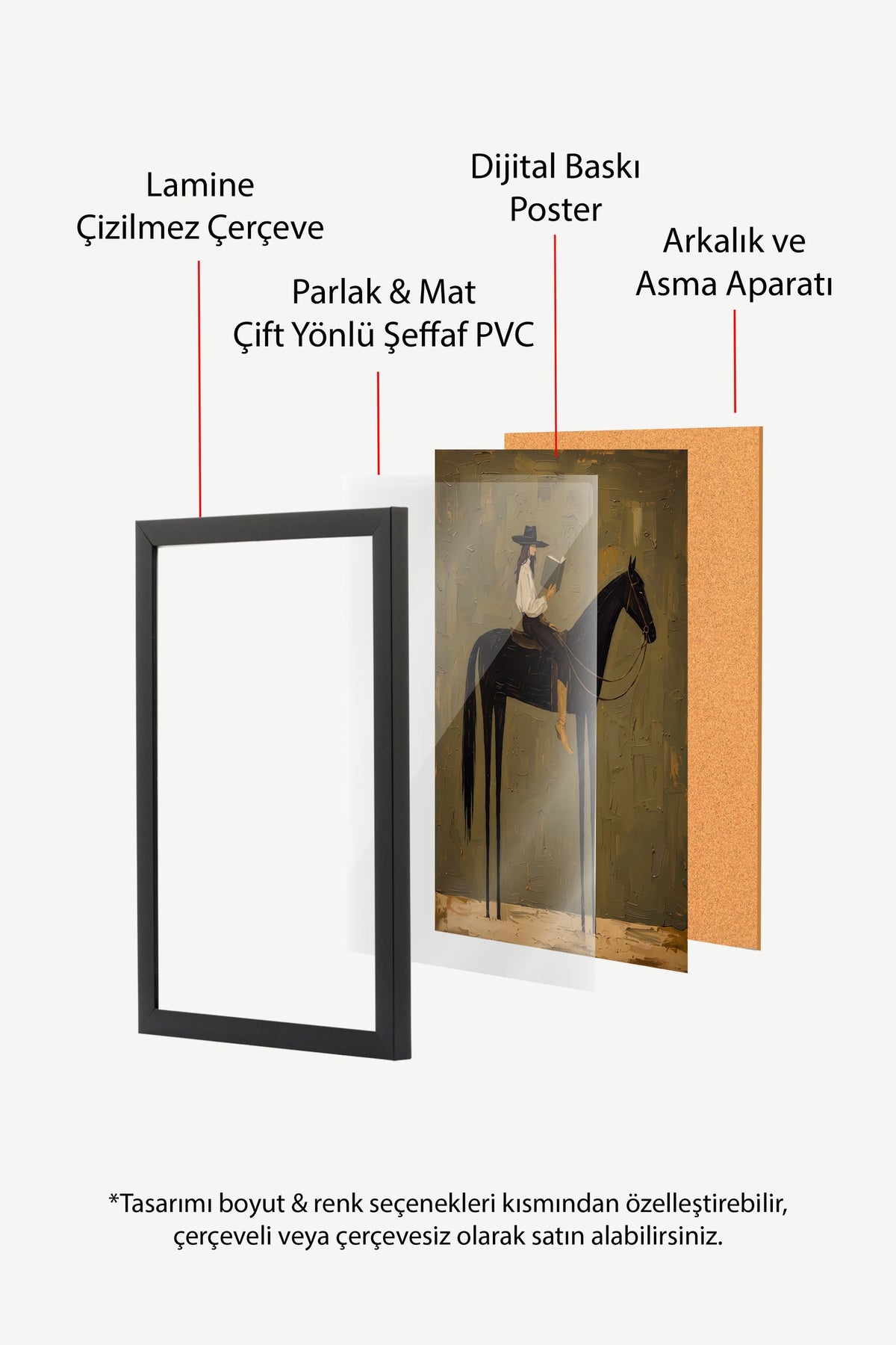 Kitap Okuyan Atlı Figür Poster – Siyah Çerçeveli Tablo