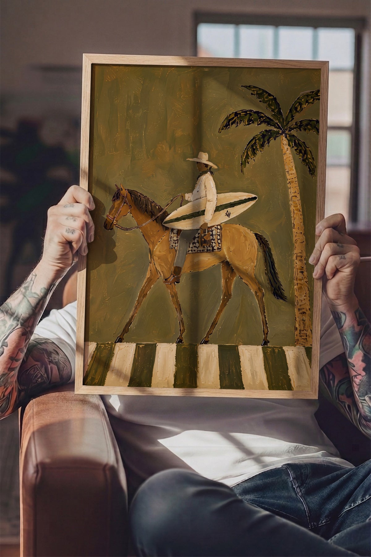 Sörf Tahtalı Kovboy Poster – Ahşap Çerçeveli Tablo
