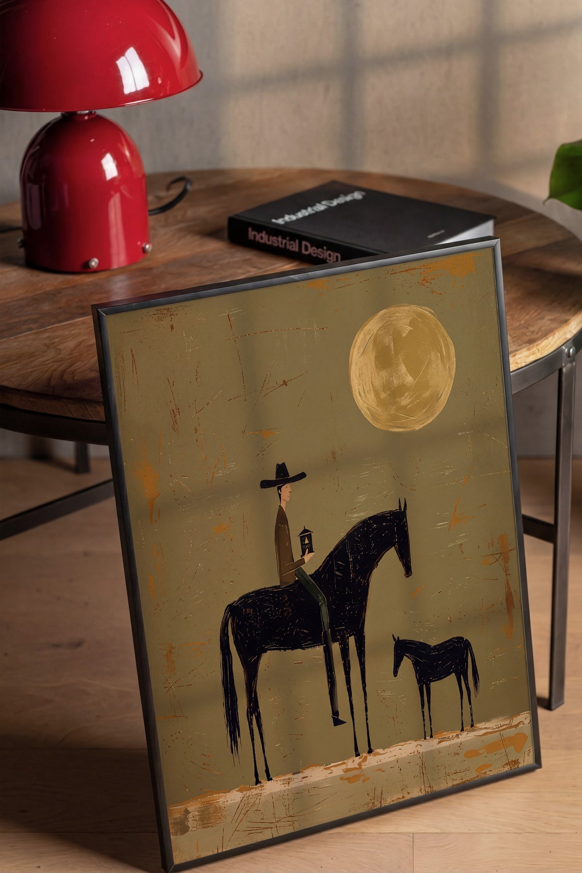 Ay Işığında Atlı Figür Poster – Siyah Çerçeveli Tablo