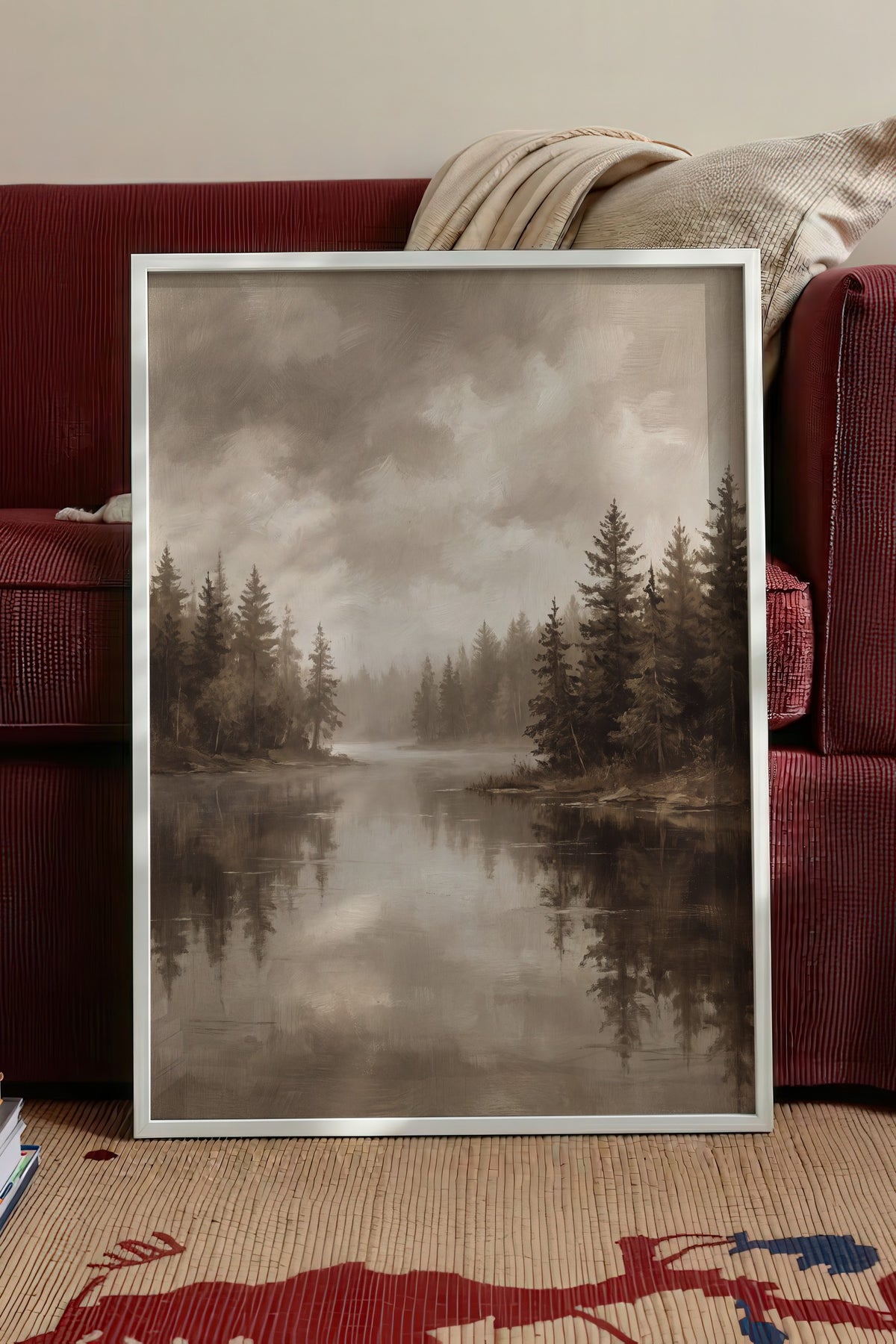 Sisli Göl Manzarası Poster – Beyaz Çerçeveli Tablo