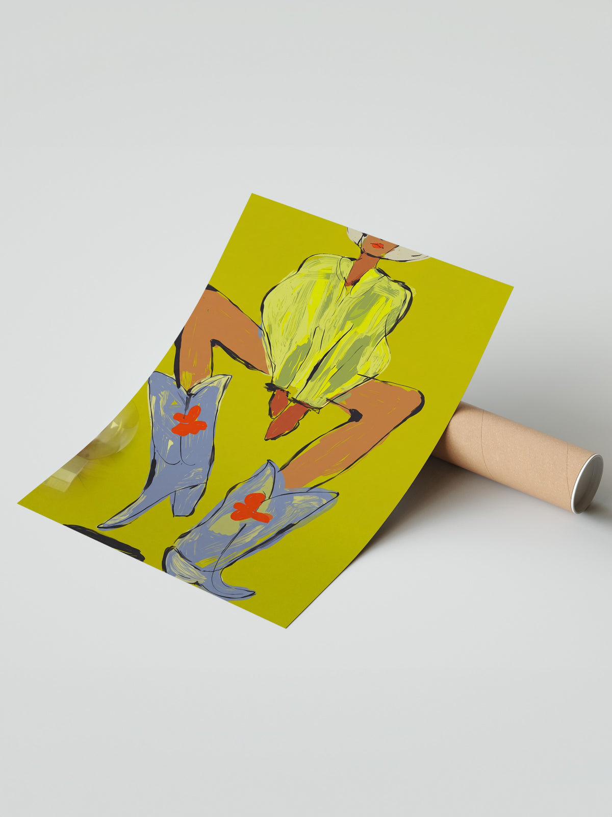 Kovboy Çizmeli Kadın İllüstrasyonu Çerçevesiz Poster