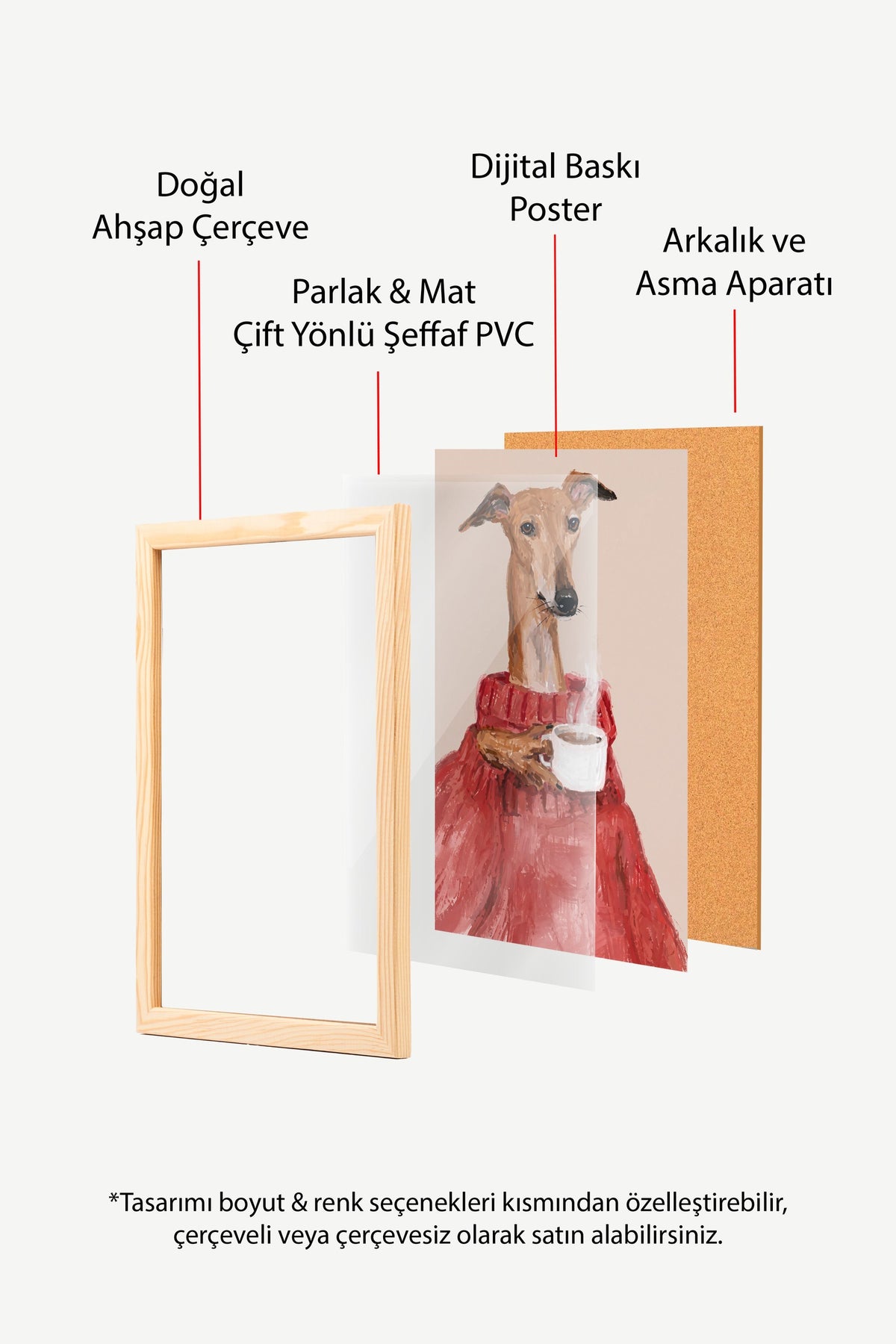 Kahve Molasındaki Zarif Tazı Poster – Ahşap Çerçeveli Tablo