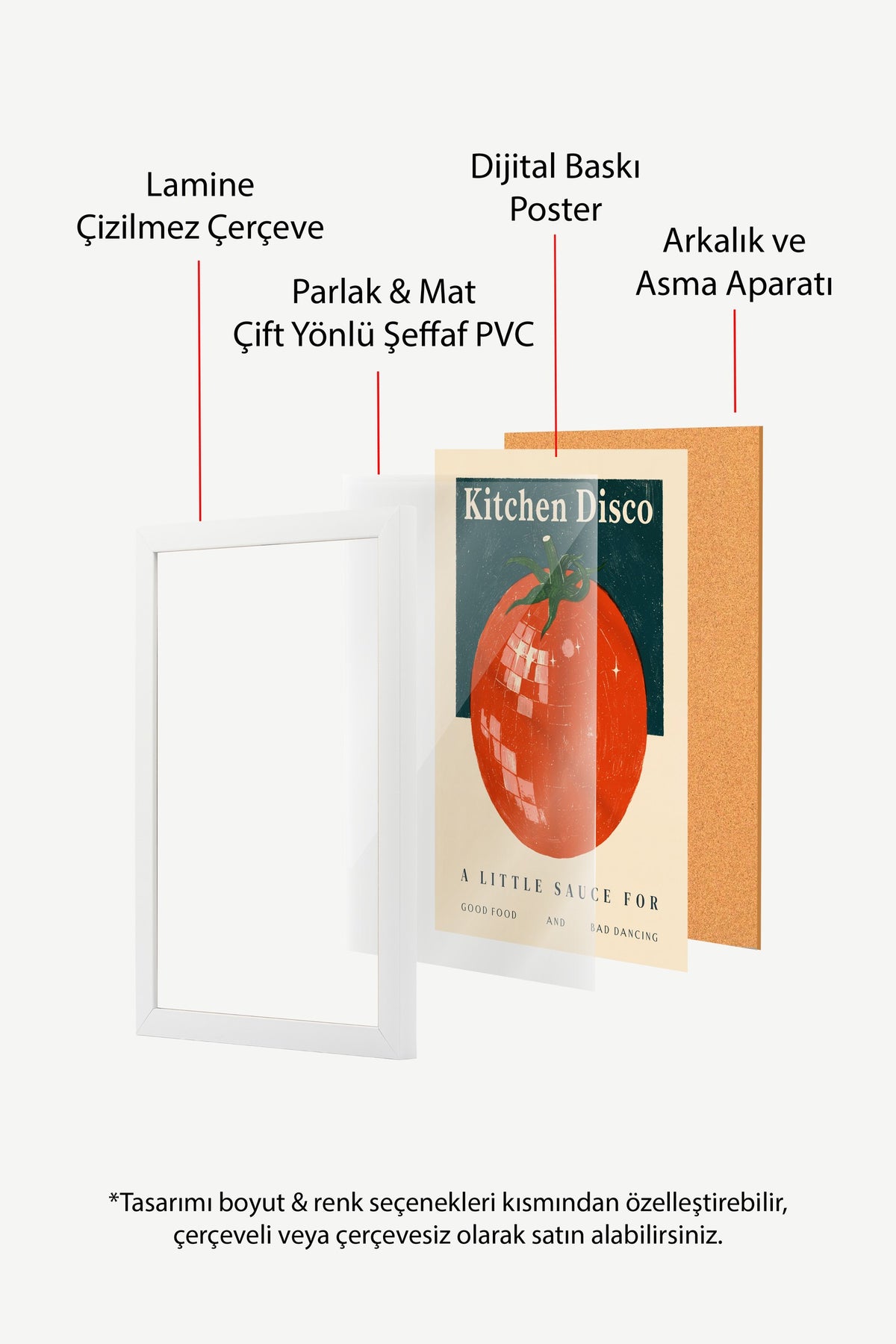 Disko Topu Domates Mutfak Afişi Poster – Beyaz Çerçeveli Tablo