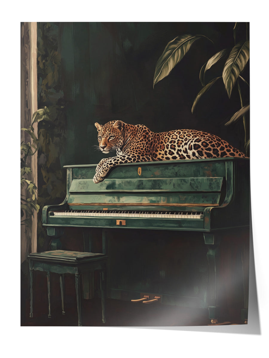 Piyanoda Uzanan Leopar Çerçevesiz Poster