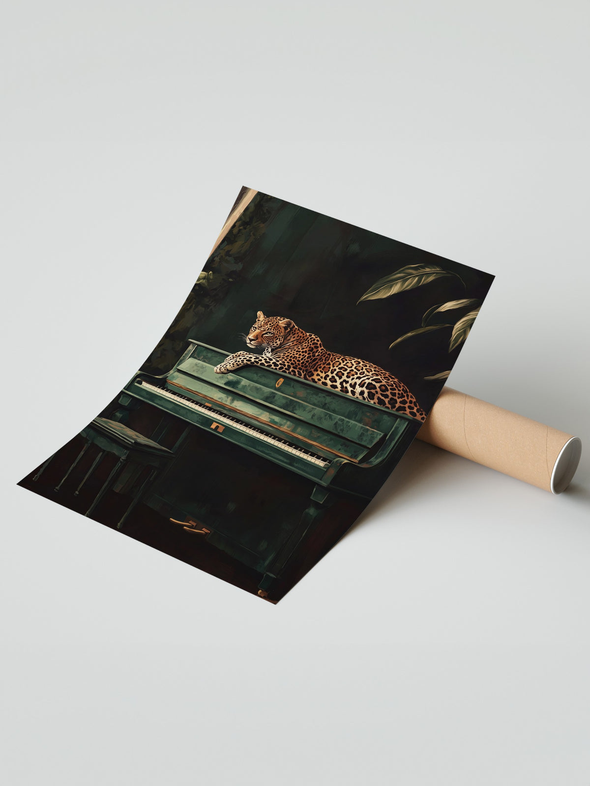 Piyanoda Uzanan Leopar Çerçevesiz Poster