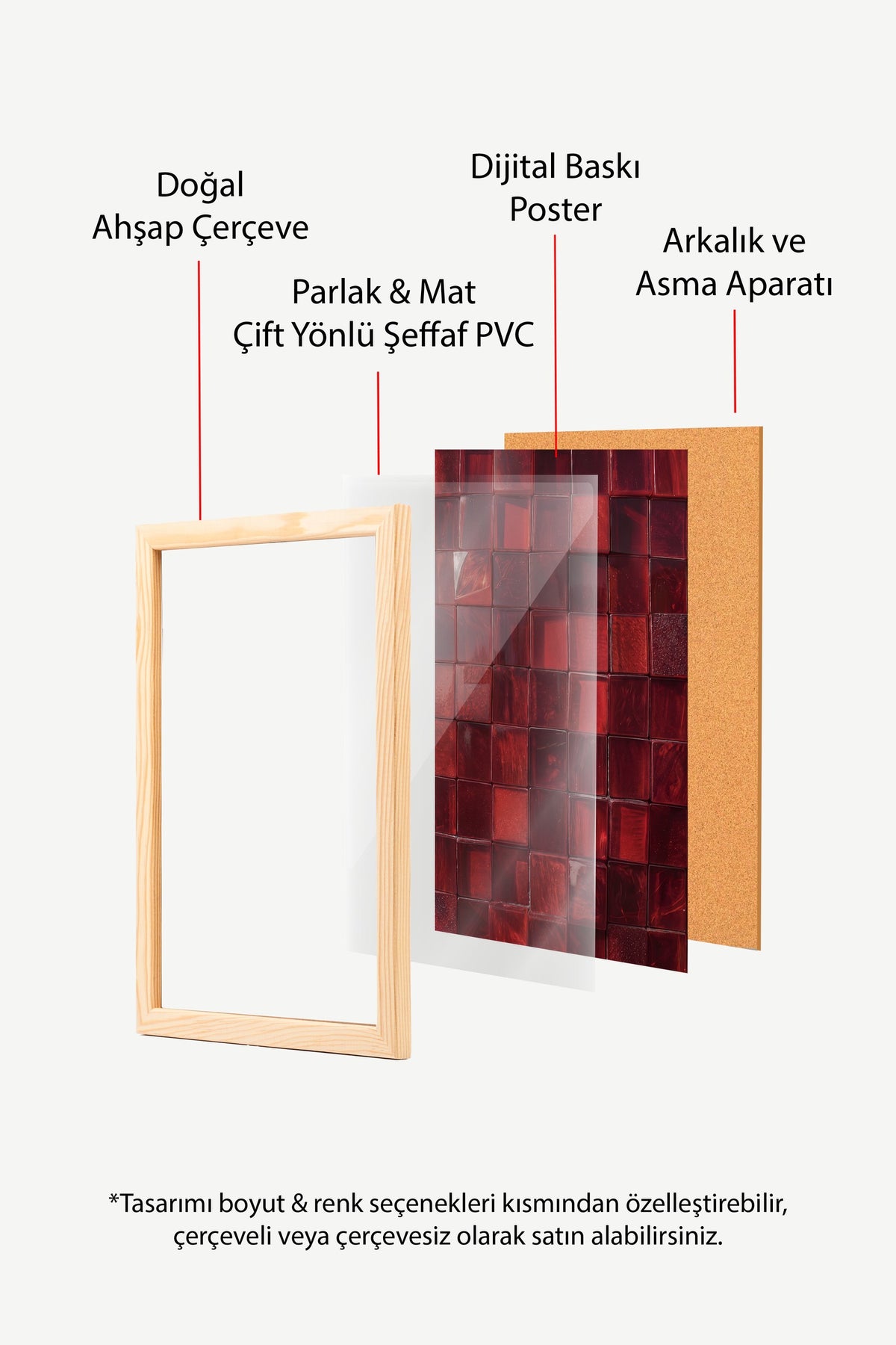 Kırmızı Cam Mozaik Desen Poster – Ahşap Çerçeveli Tablo