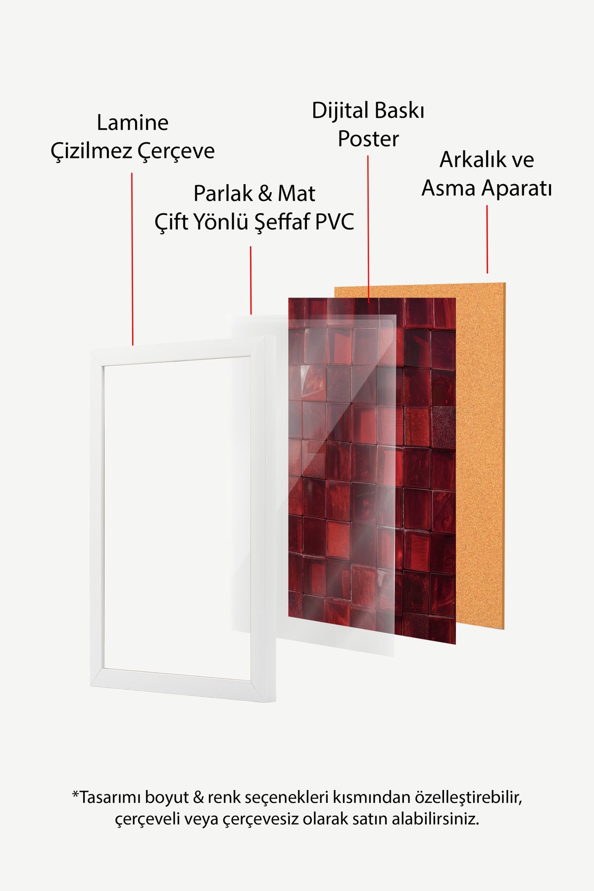 Kırmızı Cam Mozaik Desen Poster – Beyaz Çerçeveli Tablo