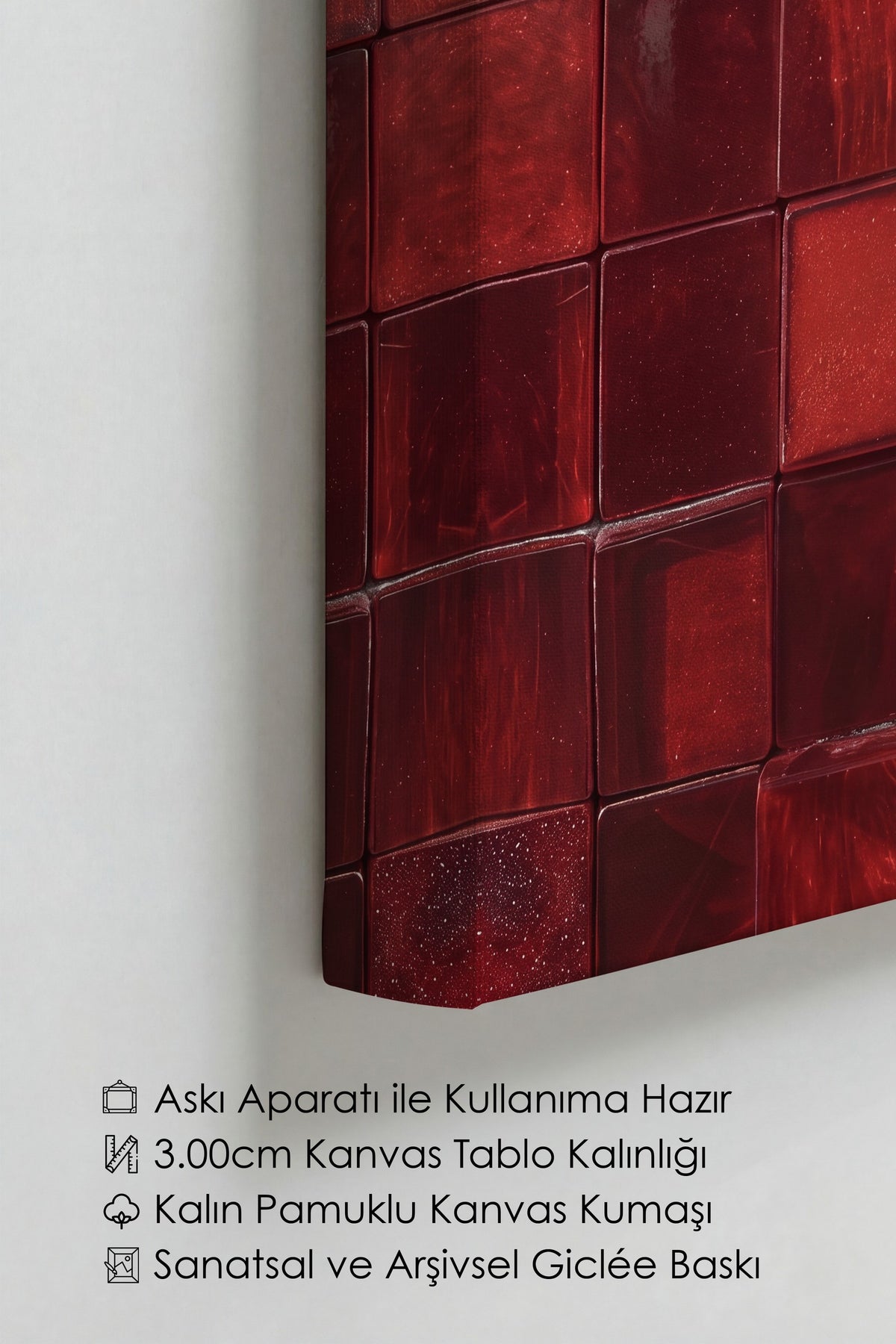 Kırmızı Kare Deseni Kanvas Tablo