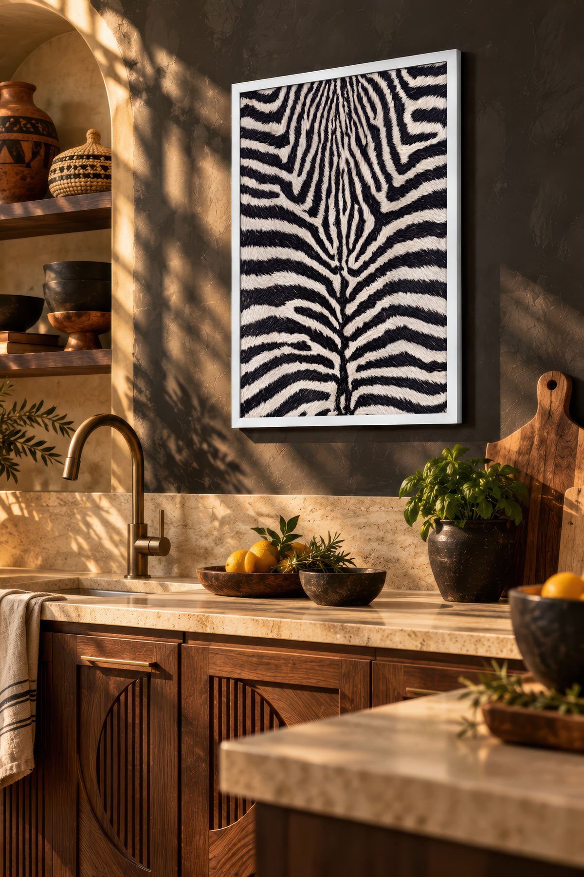 Zebra Deseni Doku Poster – Beyaz Çerçeveli Tablo
