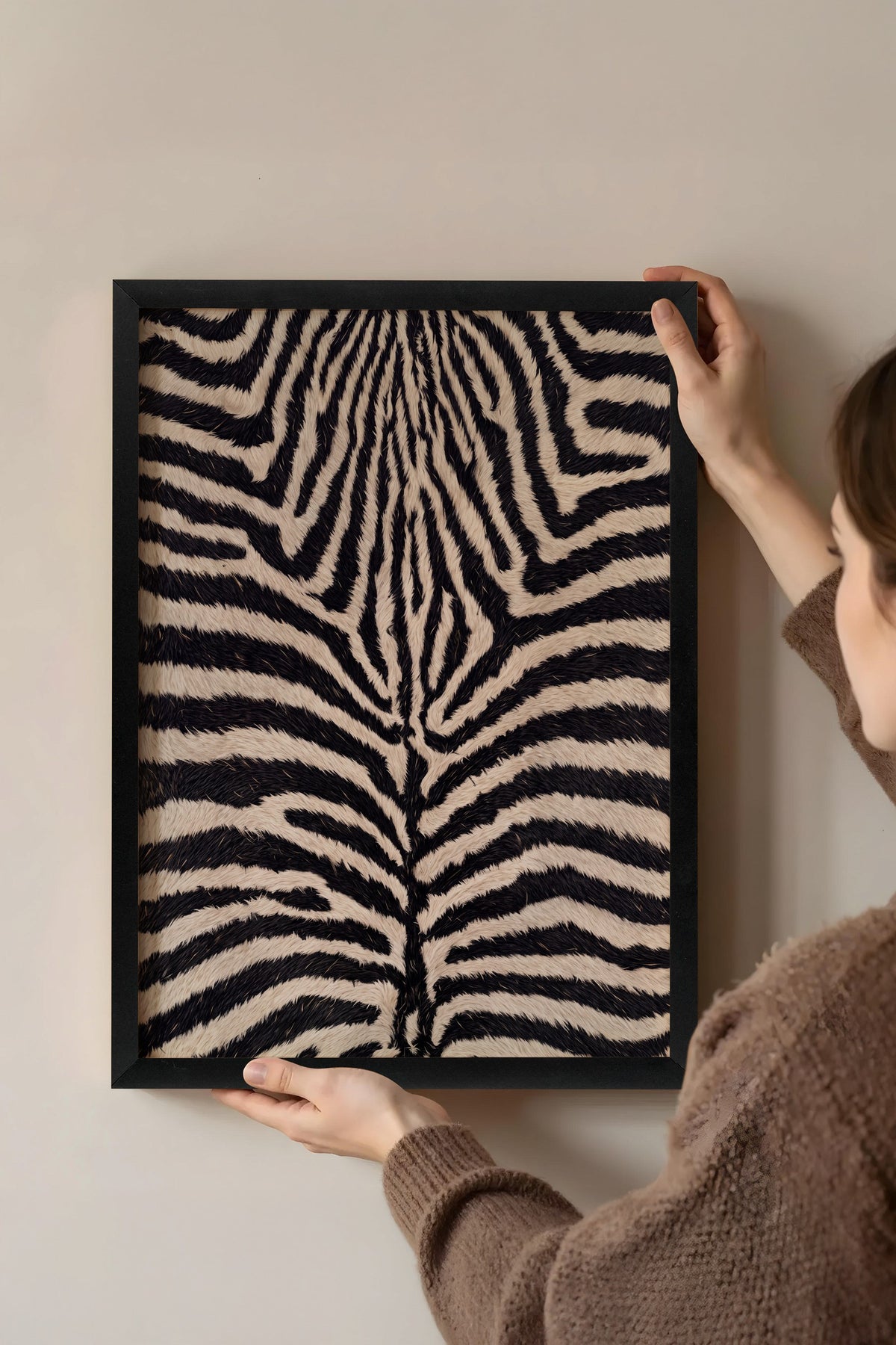 Zebra Deseni Doku Poster – Siyah Çerçeveli Tablo