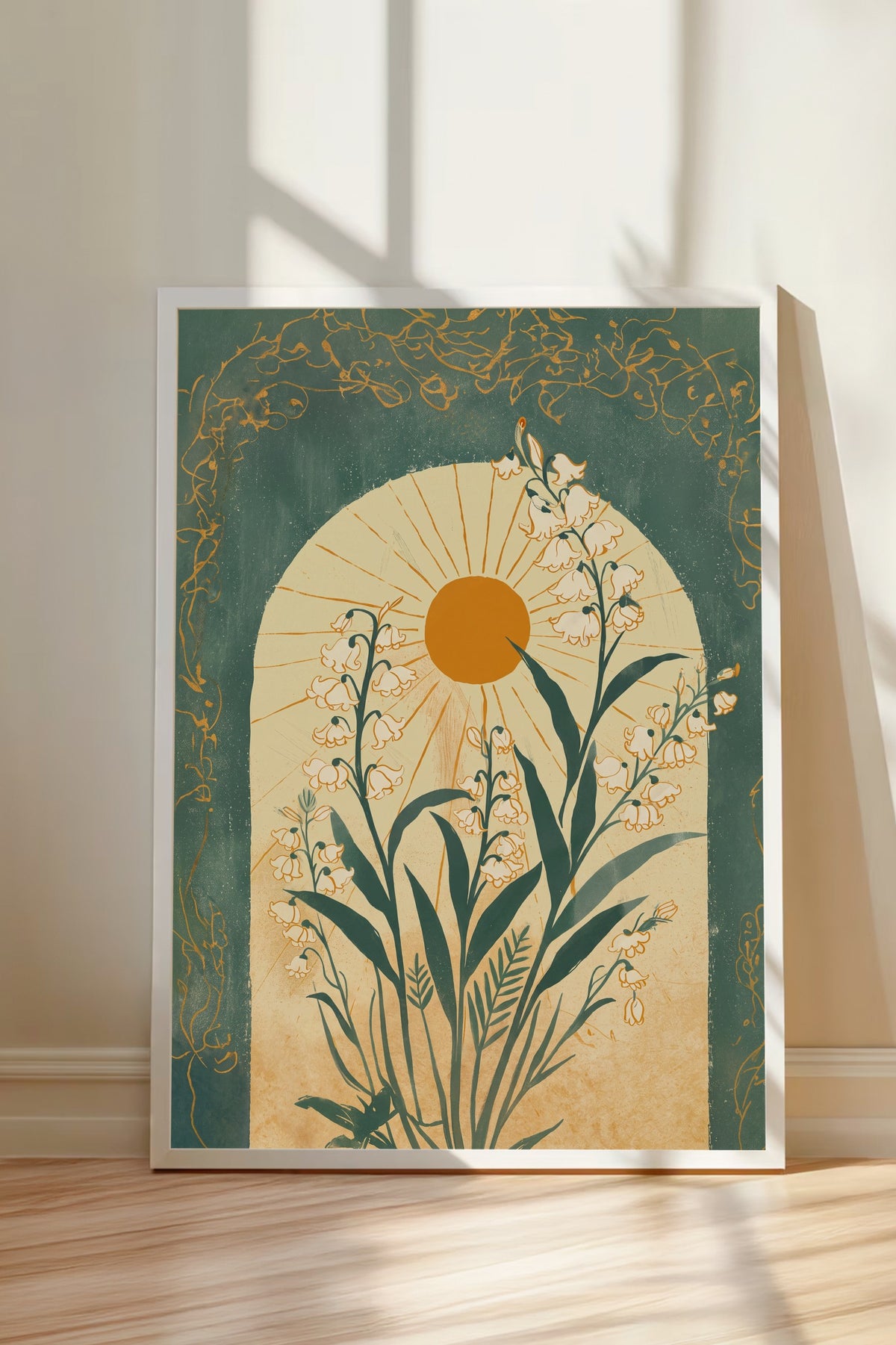 Zambak ve Güneş Işığı Teması Poster – Beyaz Çerçeveli Tablo