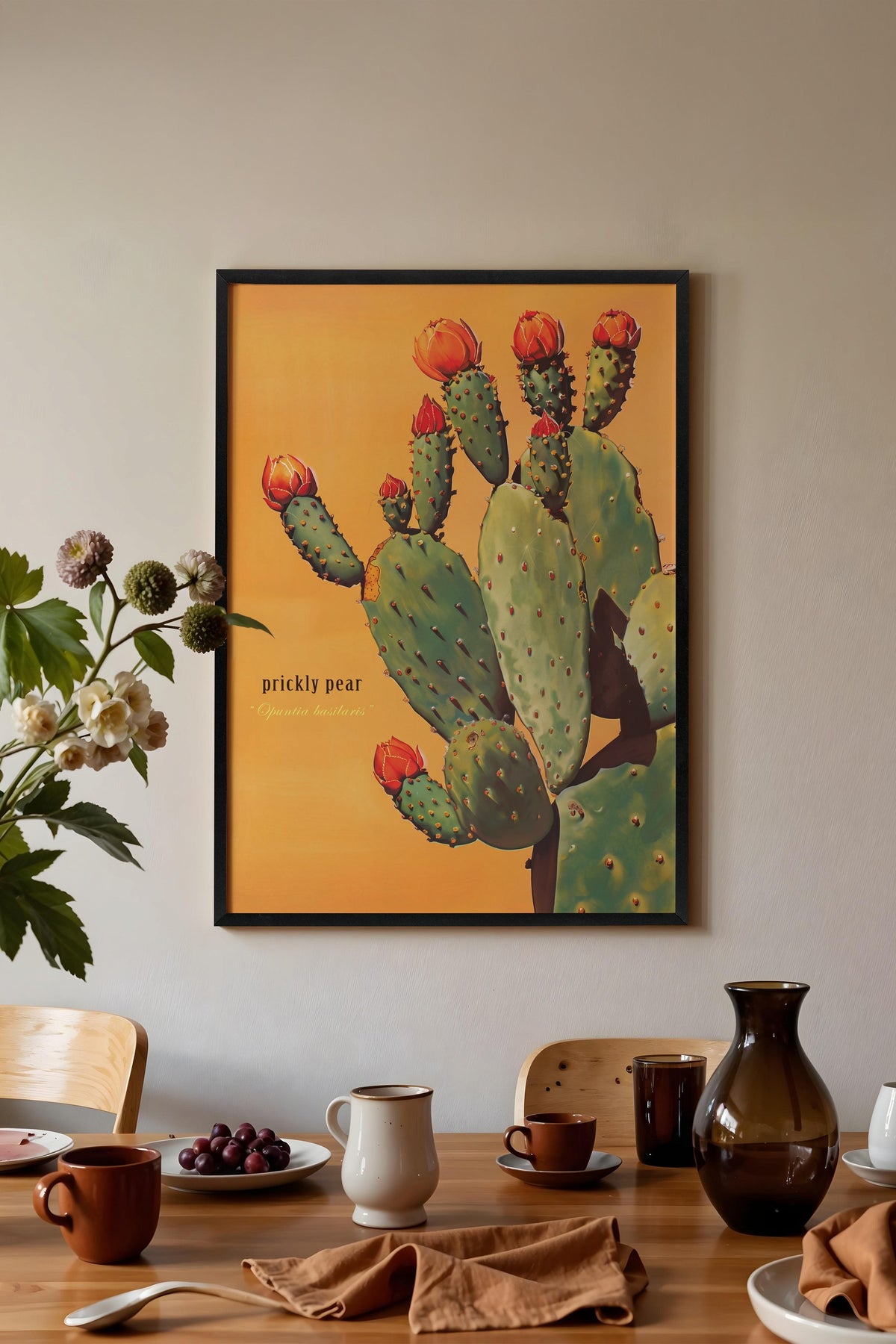 Çiçek Açan Kaktüs Poster – Siyah Çerçeveli Tablo