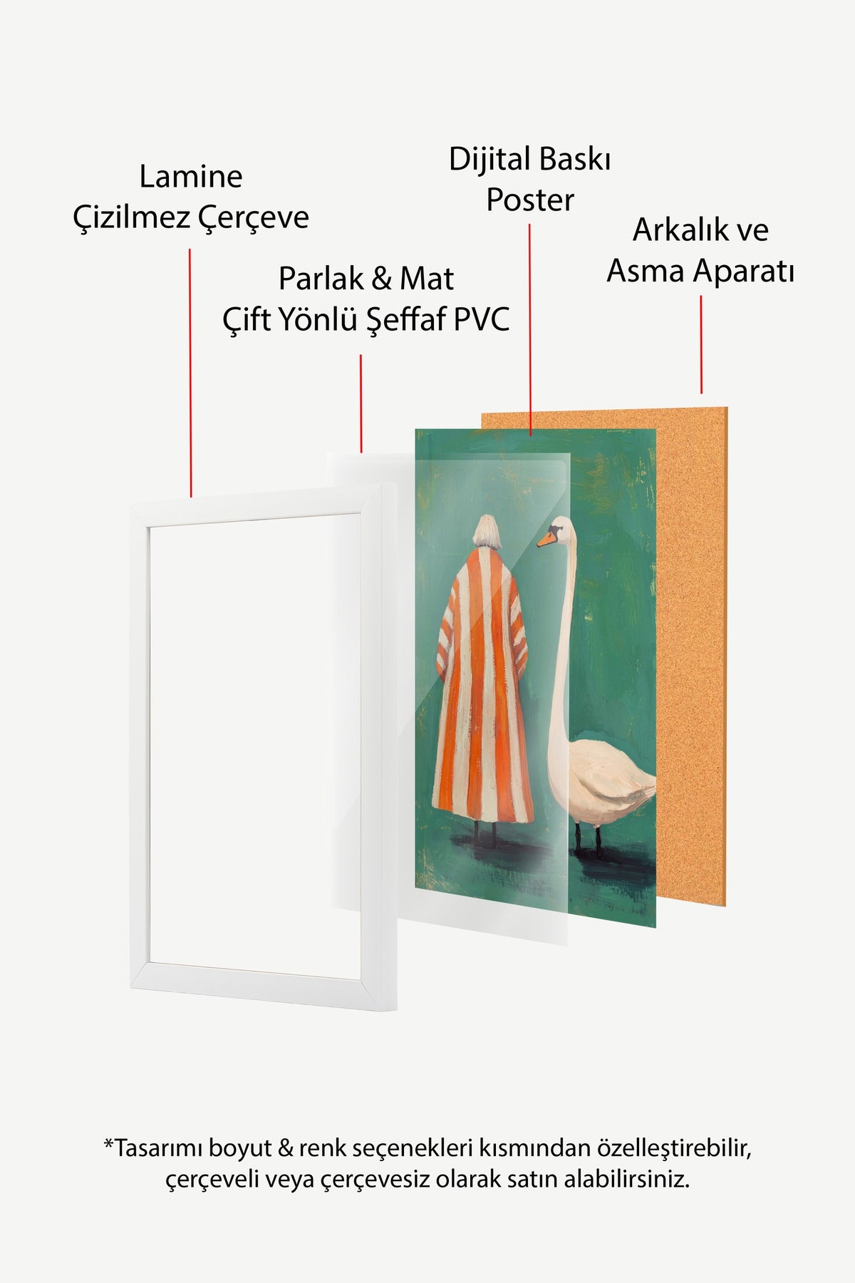 Kuğu ile Çizgili Pelerinli Figür Poster – Beyaz Çerçeveli Tablo