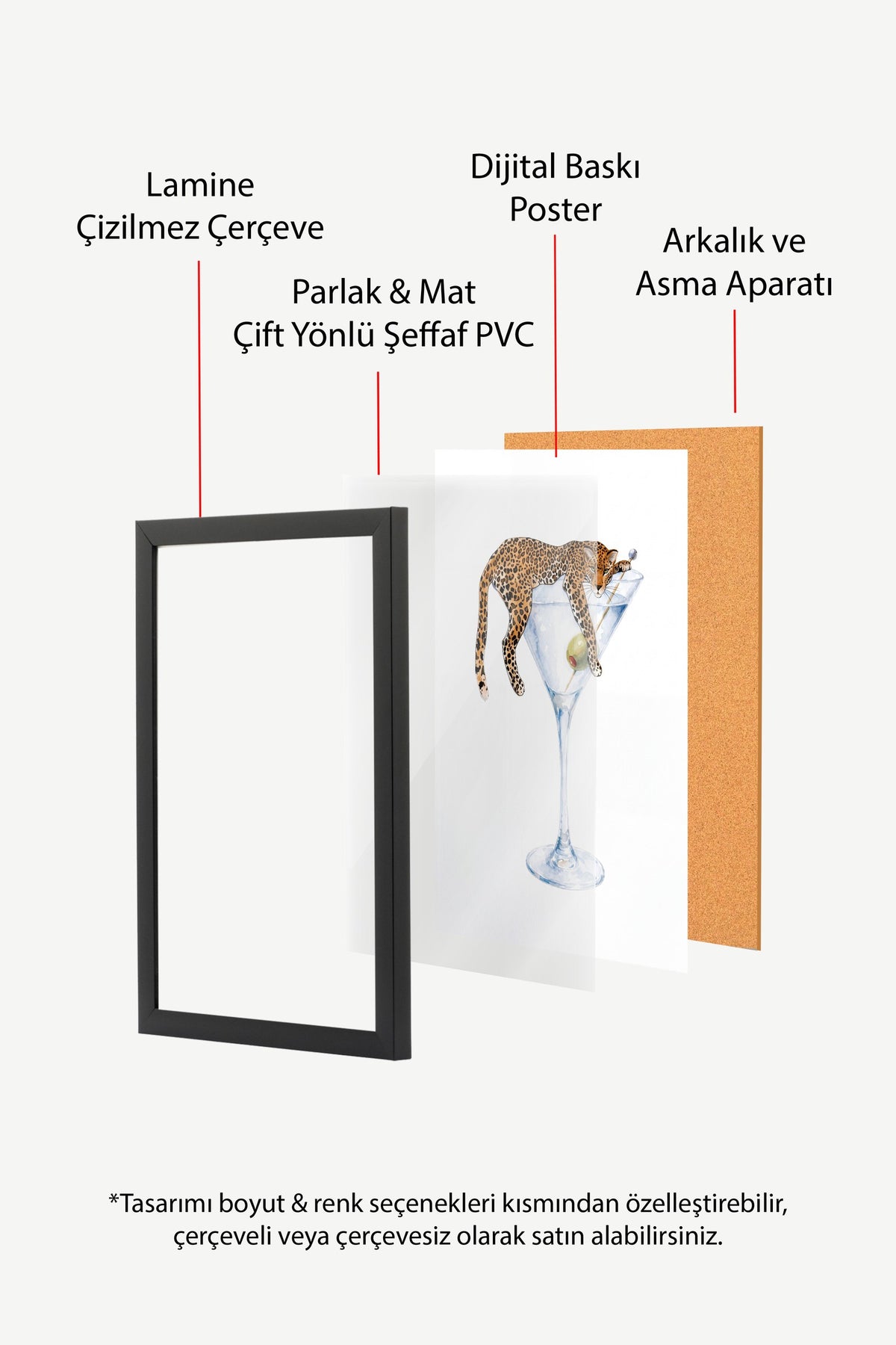 Martini Kadehinde Leopar Poster – Siyah Çerçeveli Tablo