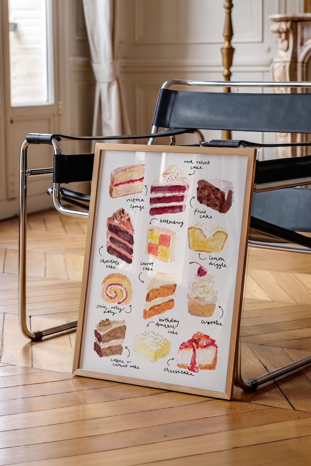 Suluboya Pasta Çeşitleri Illüstrasyonu Poster – Ahşap Çerçeveli Tablo