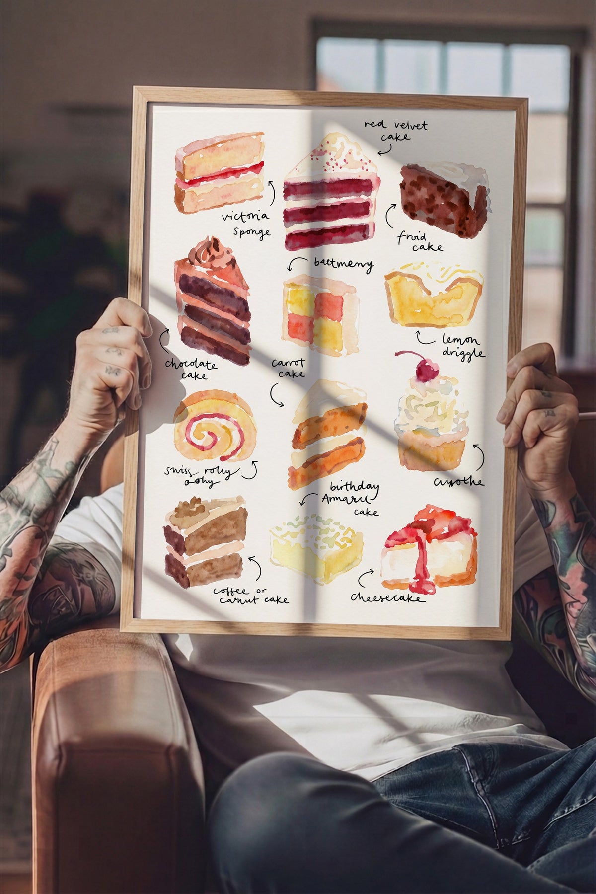 Suluboya Pasta Çeşitleri Illüstrasyonu Poster – Ahşap Çerçeveli Tablo