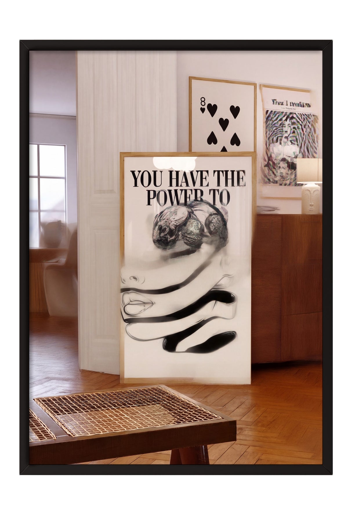 Gücün Elinde Tipografik Kompozisyon Poster – Siyah Çerçeveli Tablo