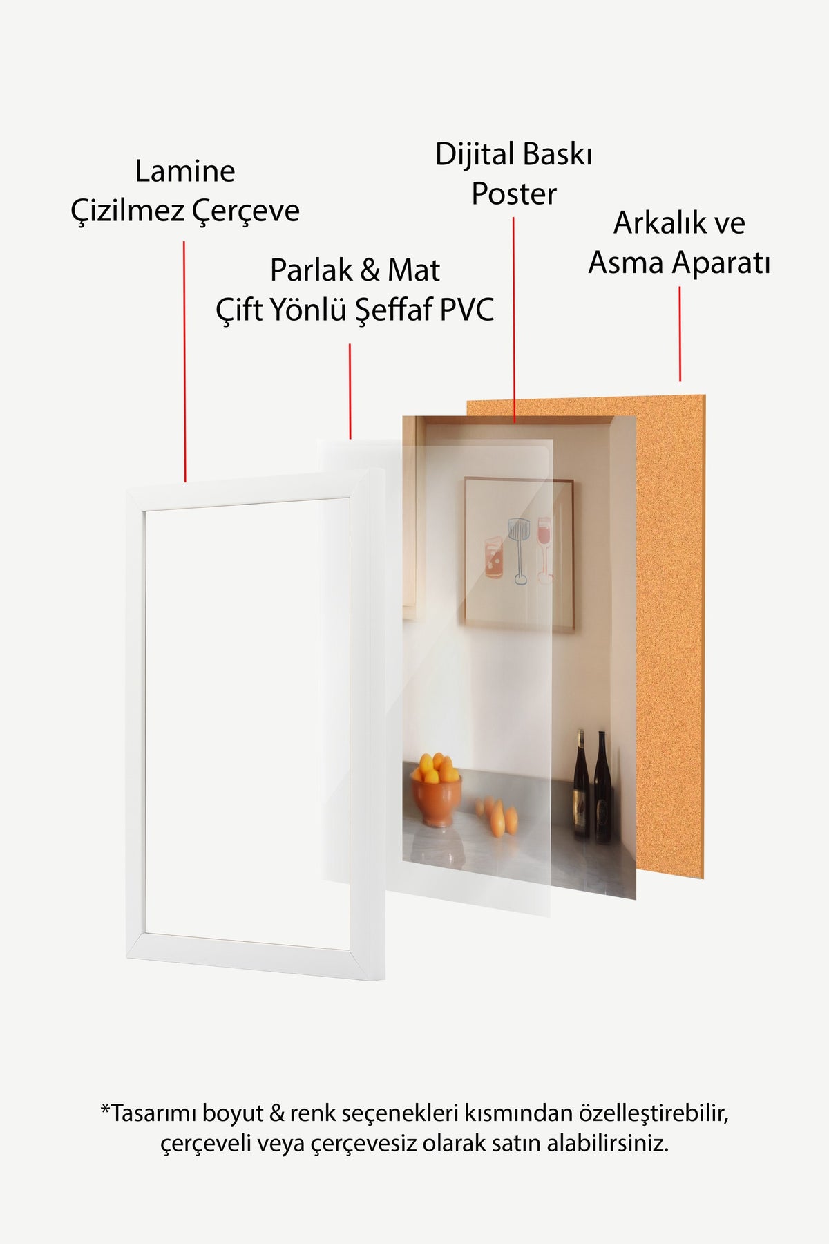 Kadeh ve Bardak İllüstrasyonu Poster – Beyaz Çerçeveli Tablo