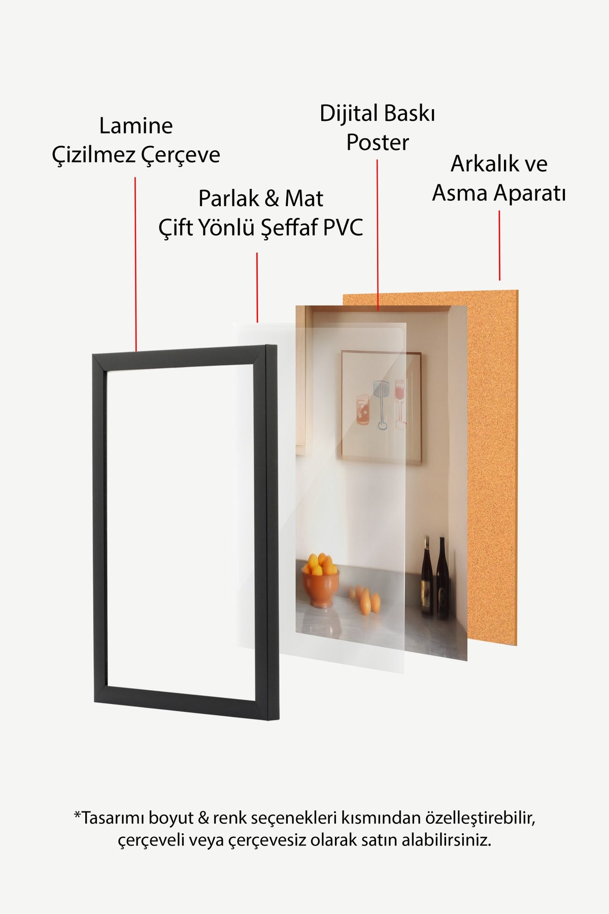 Kadeh ve Bardak İllüstrasyonu Poster – Siyah Çerçeveli Tablo