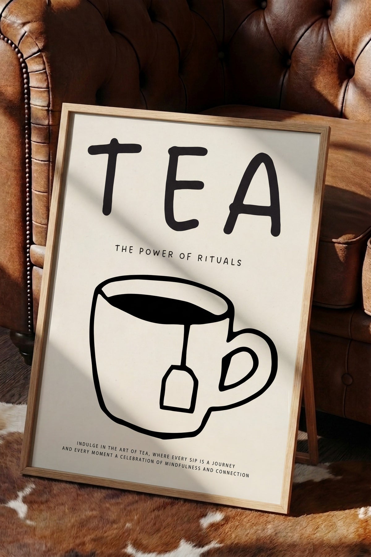 Çay Ritüeli İllüstrasyonu Poster – Ahşap Çerçeveli Tablo