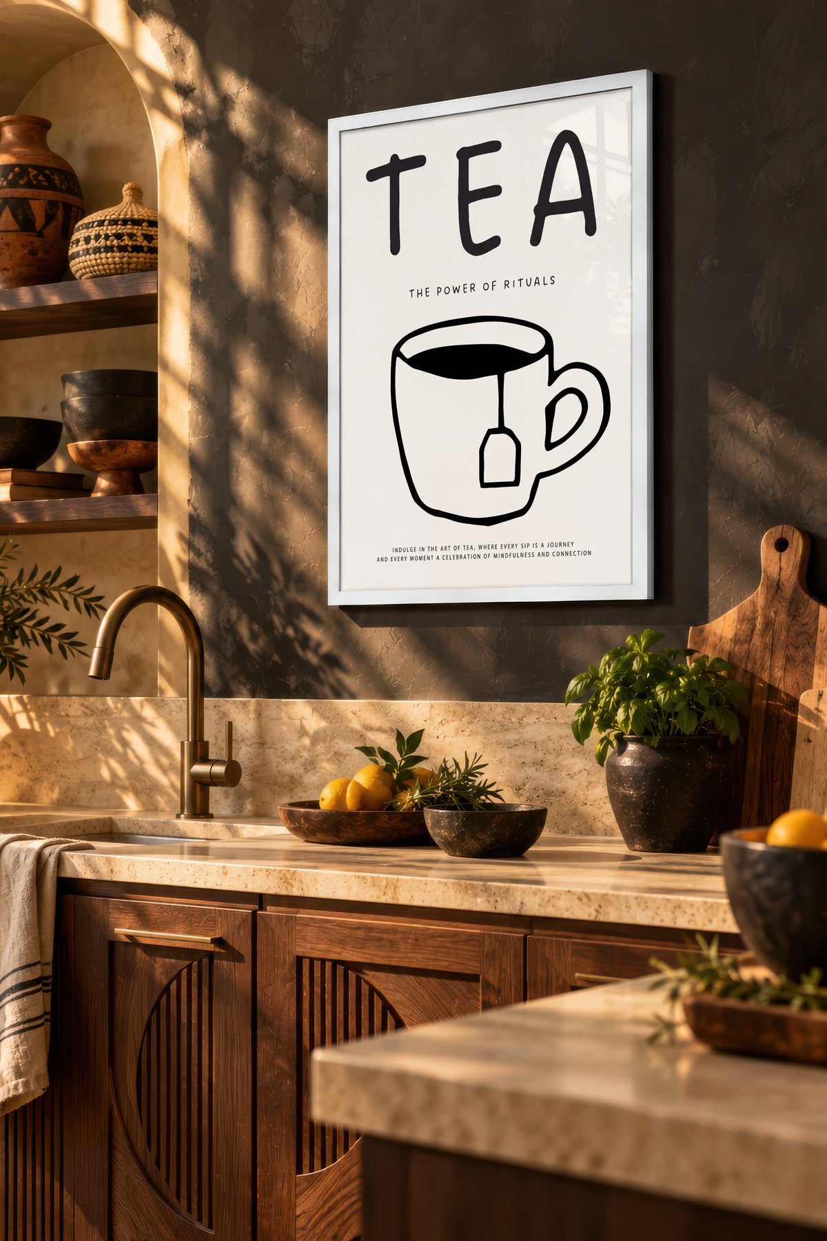 Çay Ritüeli İllüstrasyonu Poster – Beyaz Çerçeveli Tablo