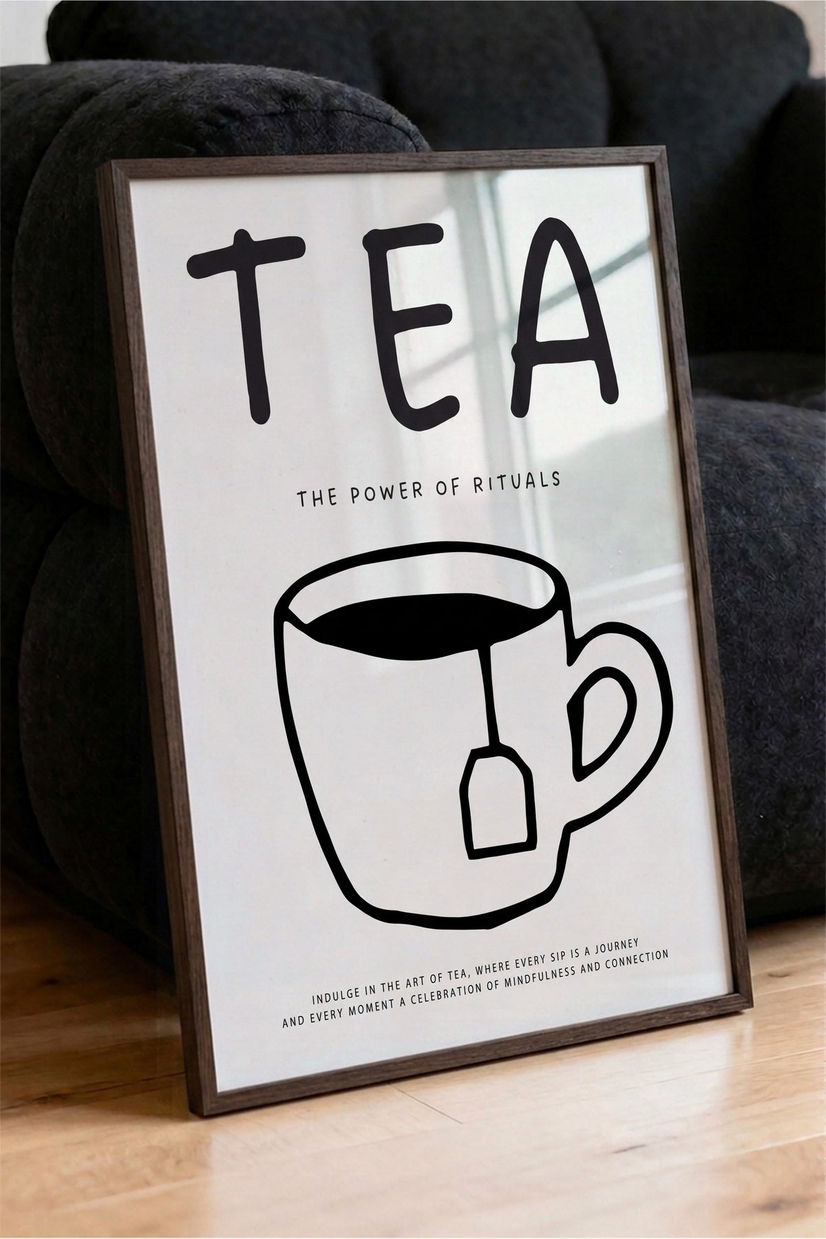 Çay Ritüeli İllüstrasyonu Poster – Kahverengi Çerçeveli Tablo