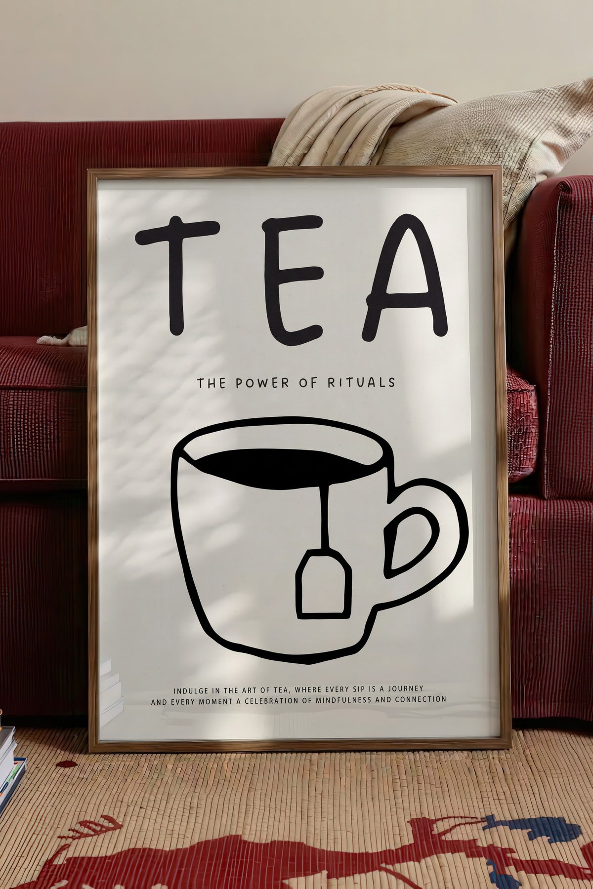 Çay Ritüeli İllüstrasyonu Poster – Kahverengi Çerçeveli Tablo