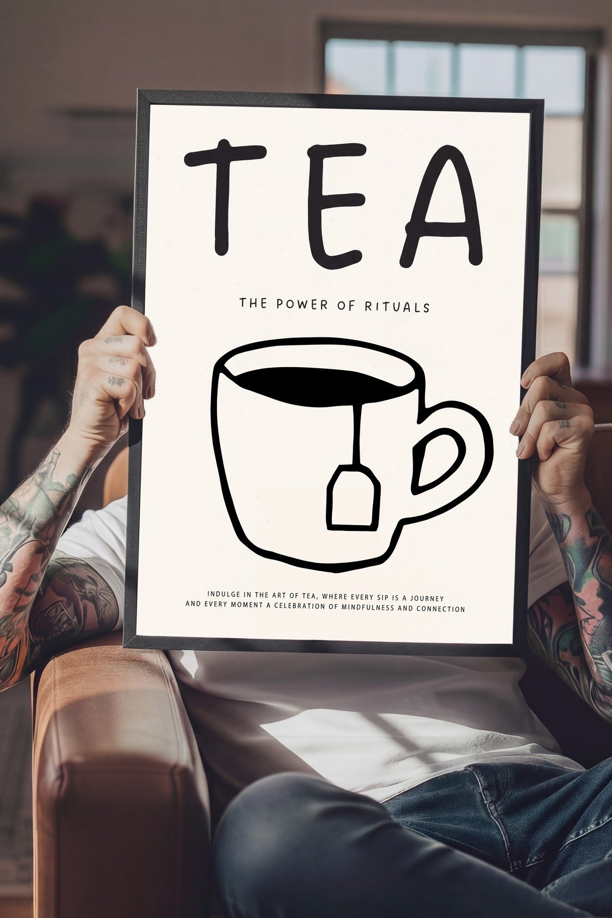 Çay Ritüeli İllüstrasyonu Poster – Siyah Çerçeveli Tablo