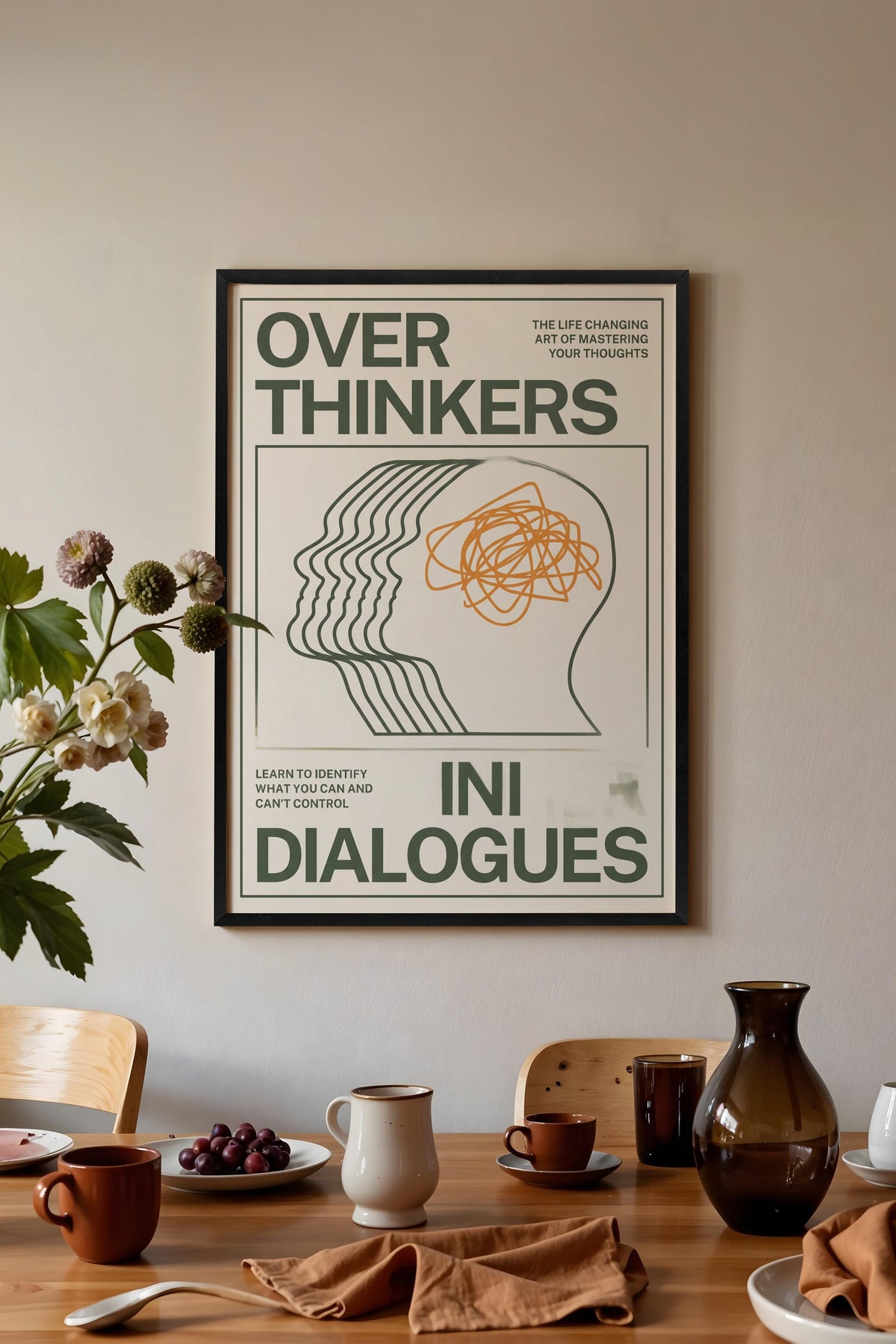 Aşırı Düşünme Üzerine Tipografik Kompozisyon Poster – Siyah Çerçeveli Tablo